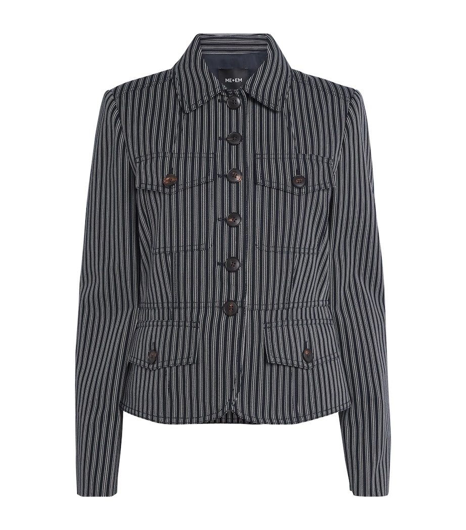 ME+EM Womens Cotton Twill Stripe Slim Jacket Navy/light Cream Image 1