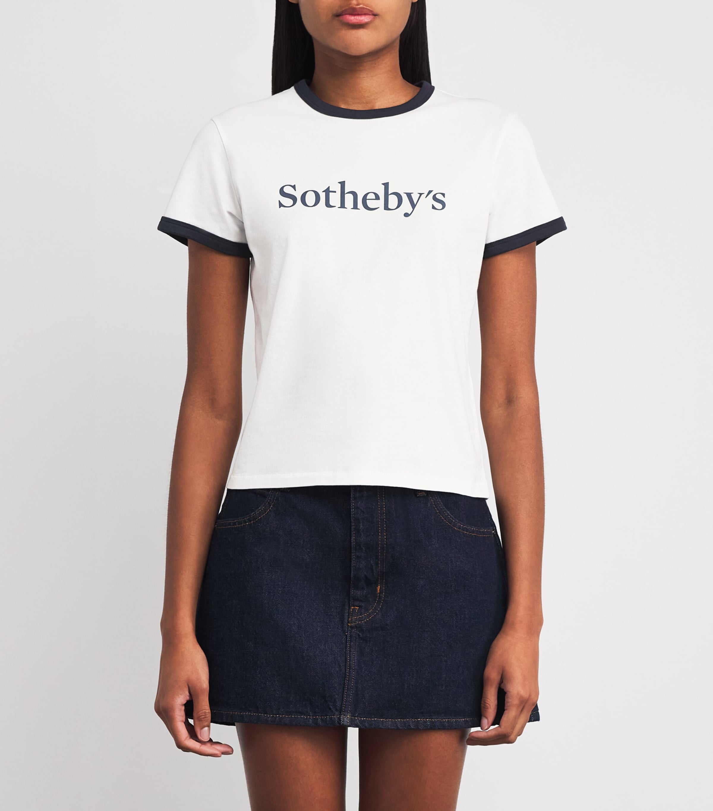 FRAME Womens x Sotheby's Cotton Ringer Baby T-Shirt White Multi Image 3