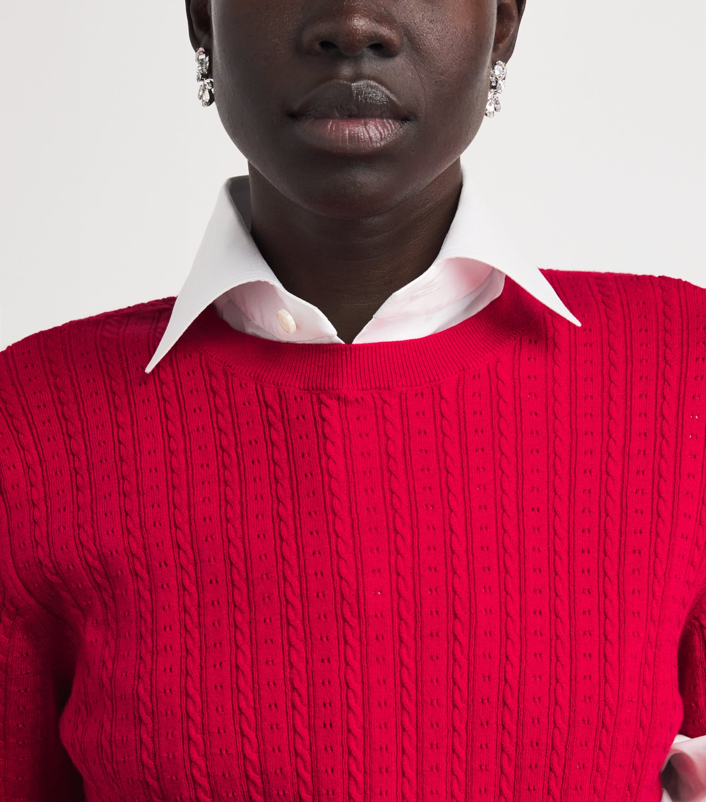 Maje Womens Cotton-Blend Cable Knit Sweater Red Image 3