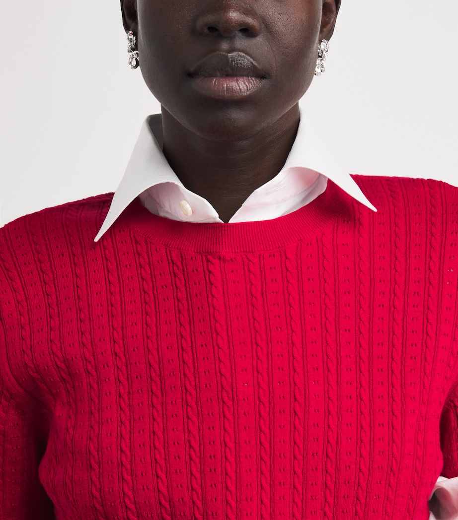 Maje Womens Cotton-Blend Cable Knit Sweater Red Image 3