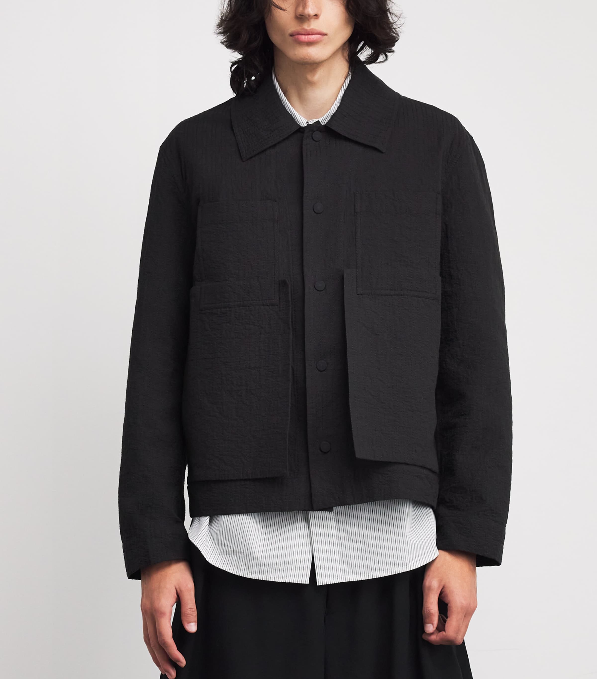 Cotton Embroidered Worker Jacket BLACK Image 3