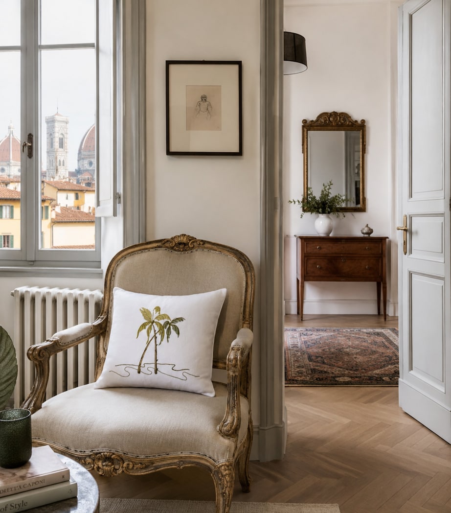 Loretta Caponi Linen Garden of Eden Cushion (50cm x 40cm) White Image 2