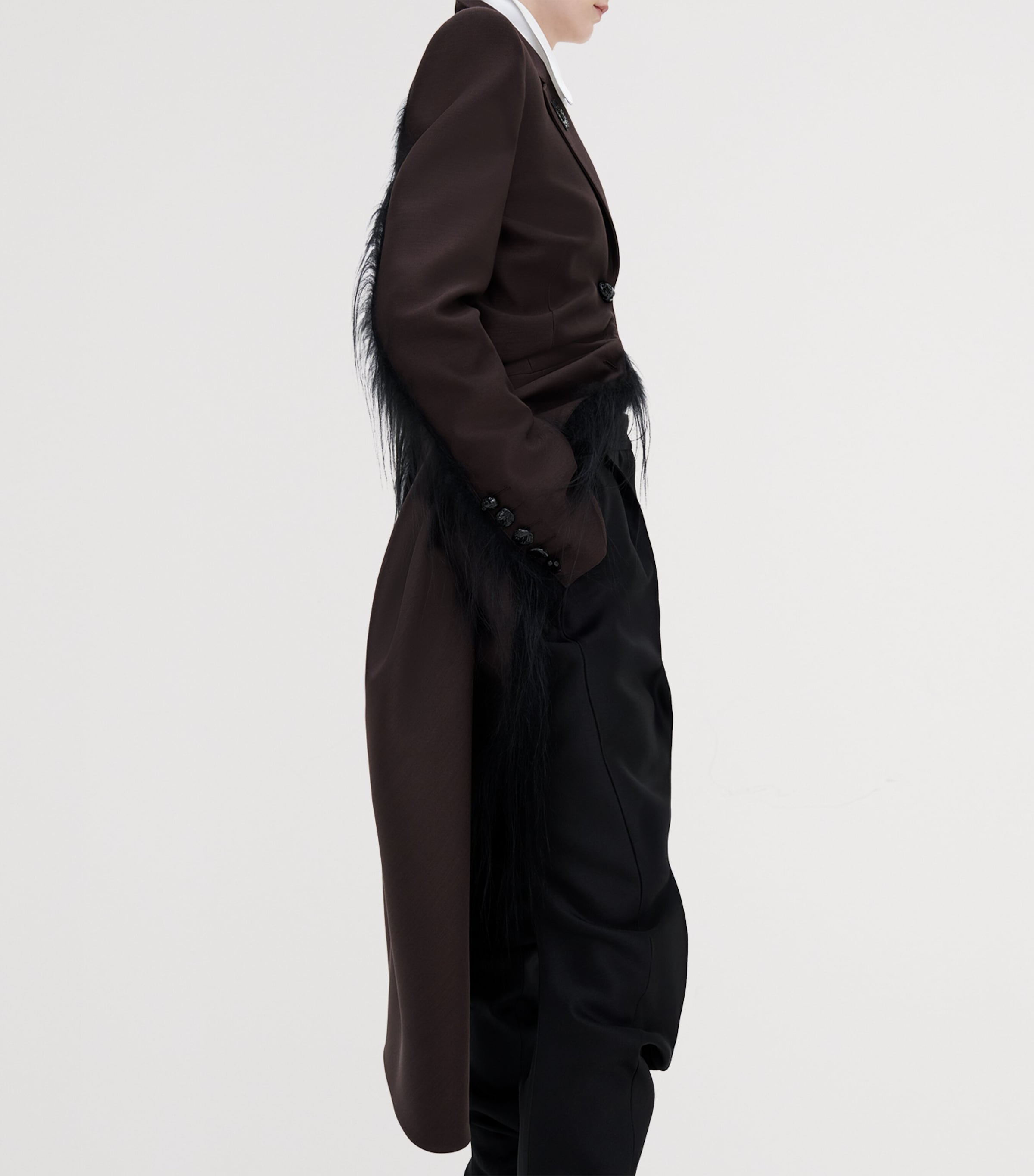 Schiaparelli Womens Wool-Silk Demi-Lune Tailored Coat Dark Brown Image 5