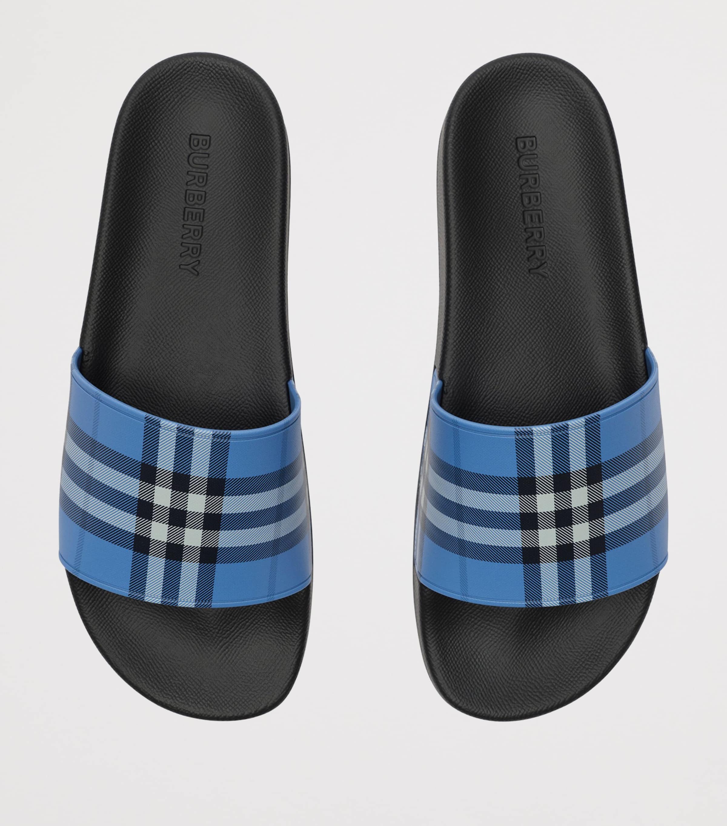 Burberry Check Slides Cornflower Blu Ip Ck Image 2