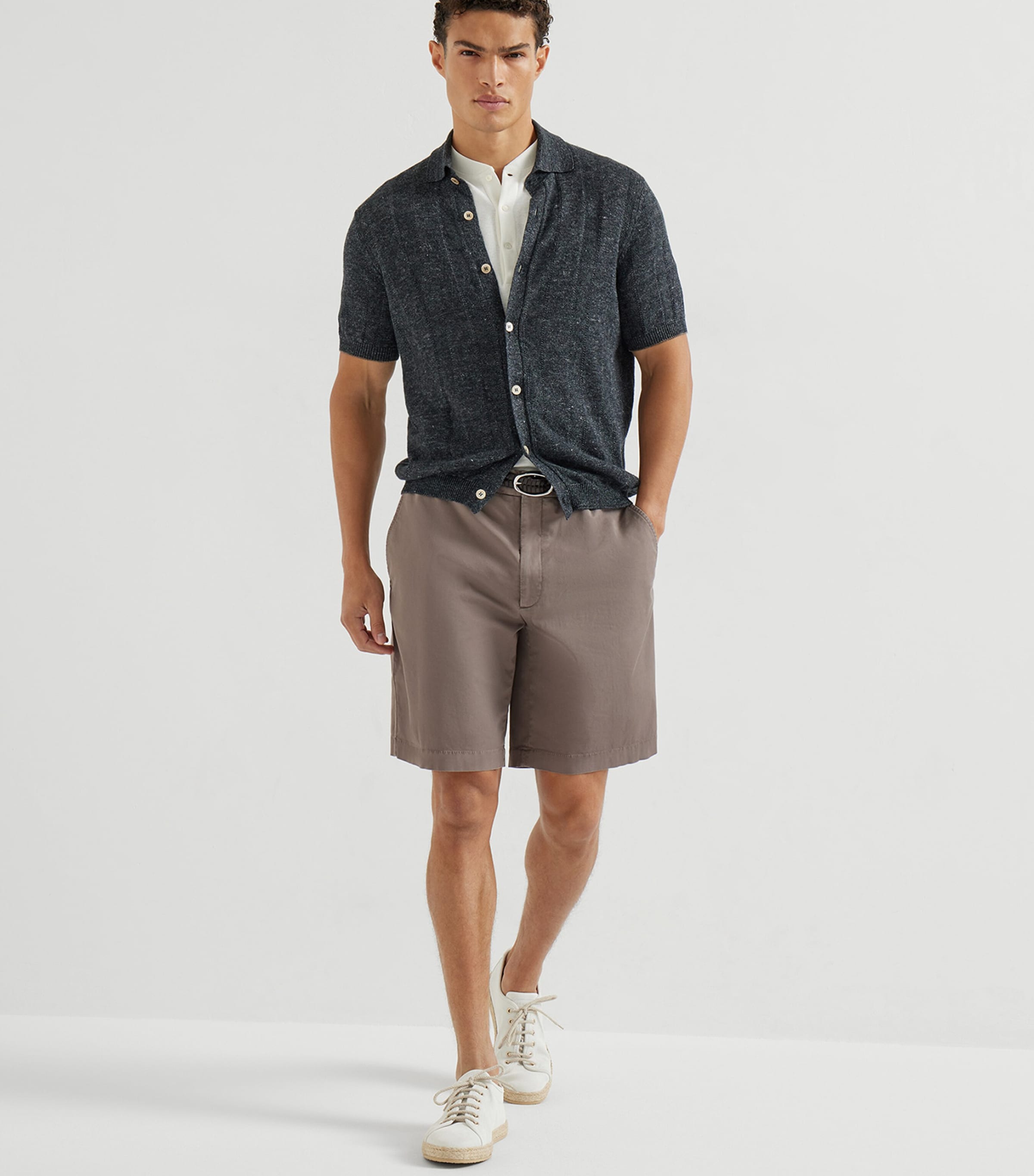 Brunello Cucinelli Mens Linen-Cotton Polo Sweater Image 5