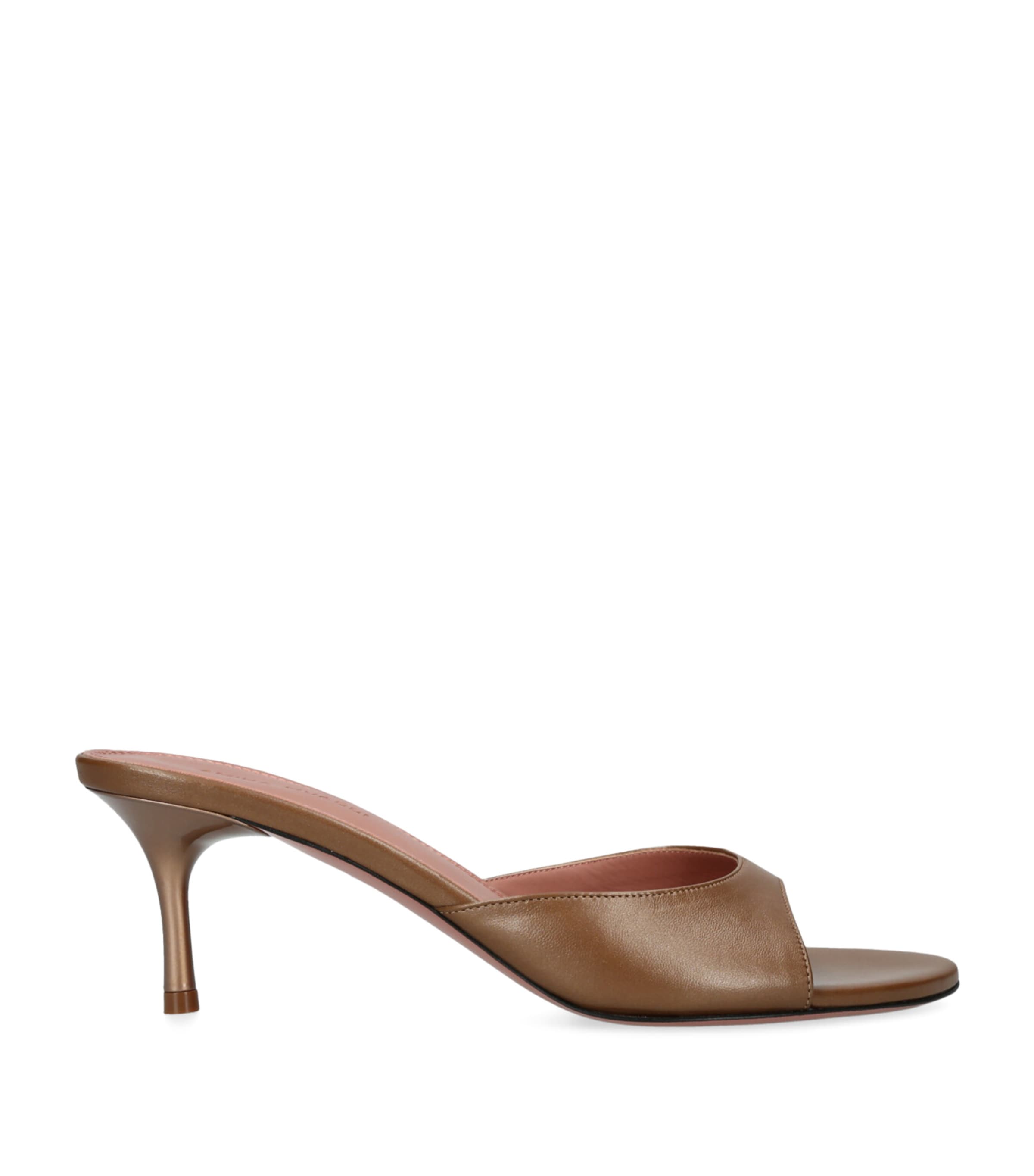 Shop Amina Muaddi Leather Jeanne Heeled Mules 60
