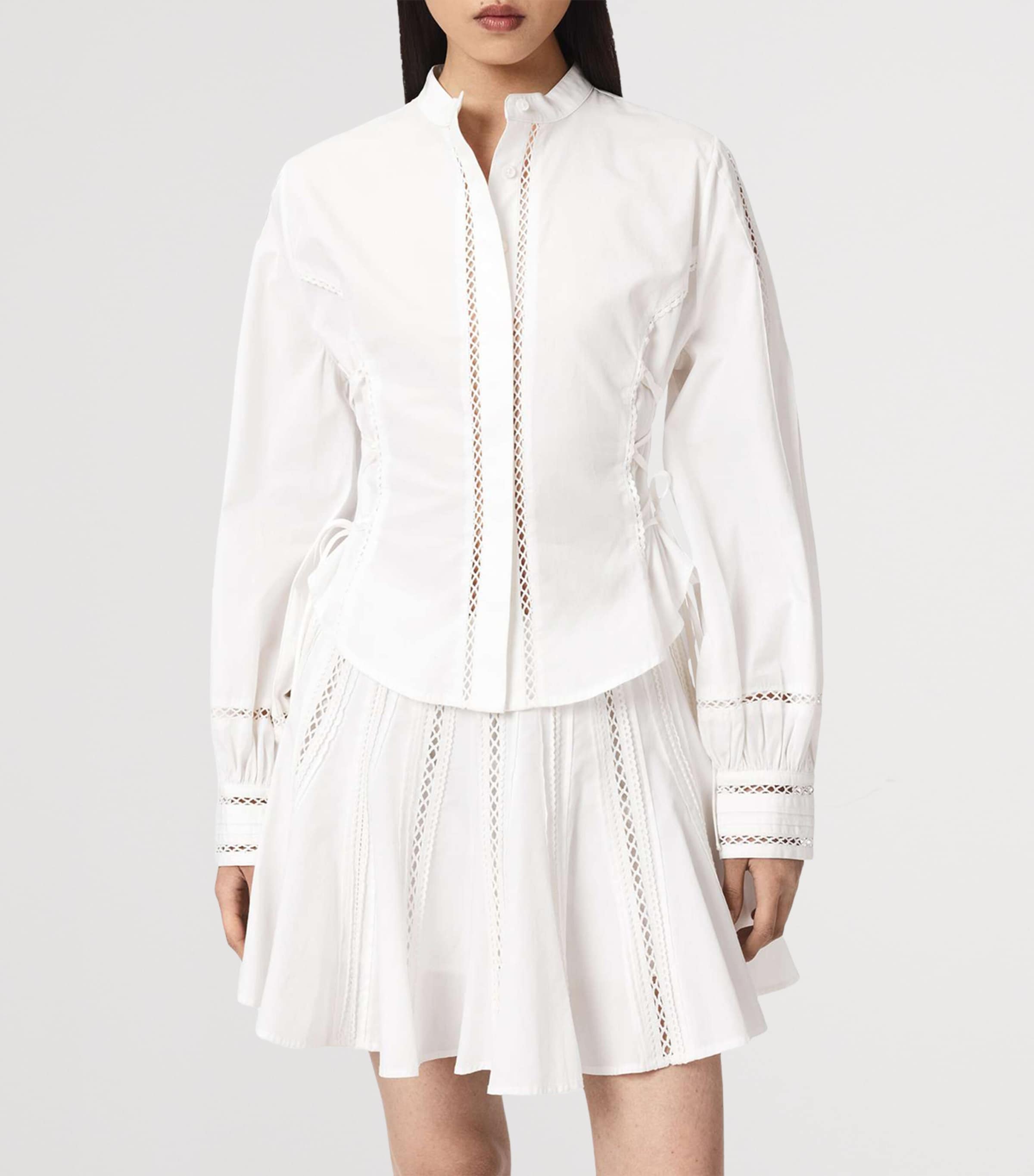 AllSaints Womens Organic Cotton Open-Work Frances Shirt Optic White Image 3