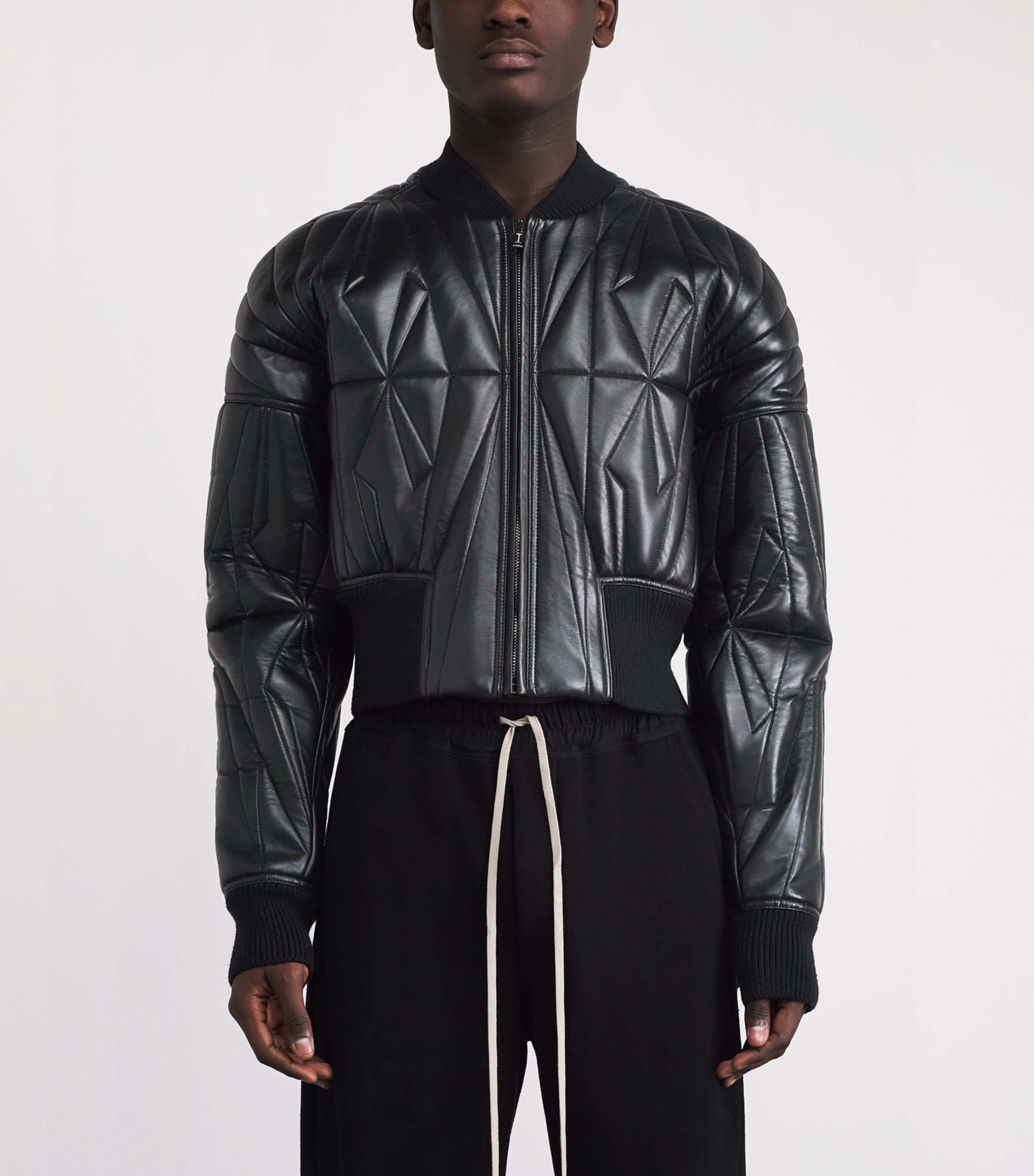 Rick Owens Mens x Moncler Leather Geocamo Cropped Bomber Jacket Black Image 4