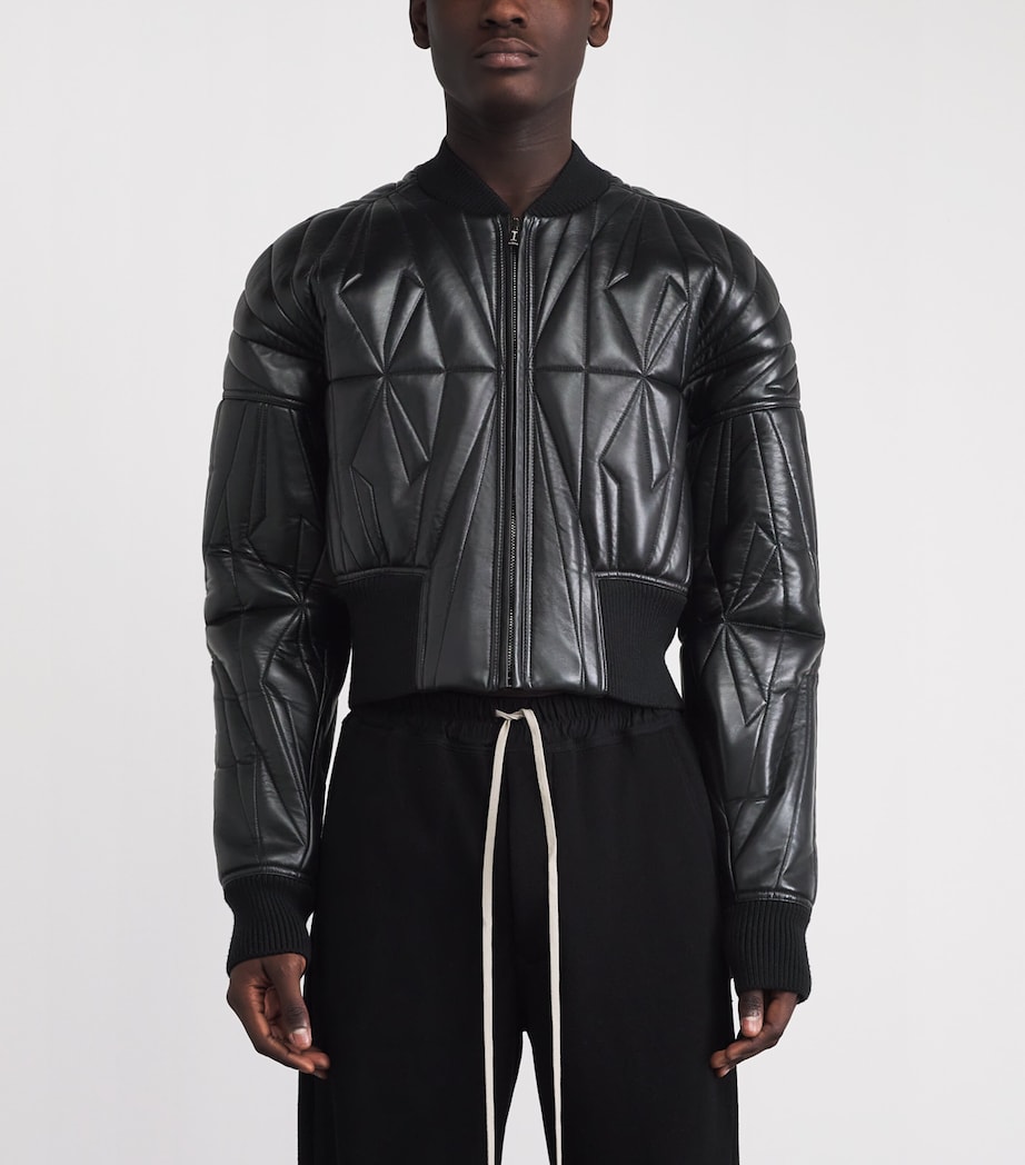 Rick Owens Mens x Moncler Leather Geocamo Cropped Bomber Jacket Black Image 4