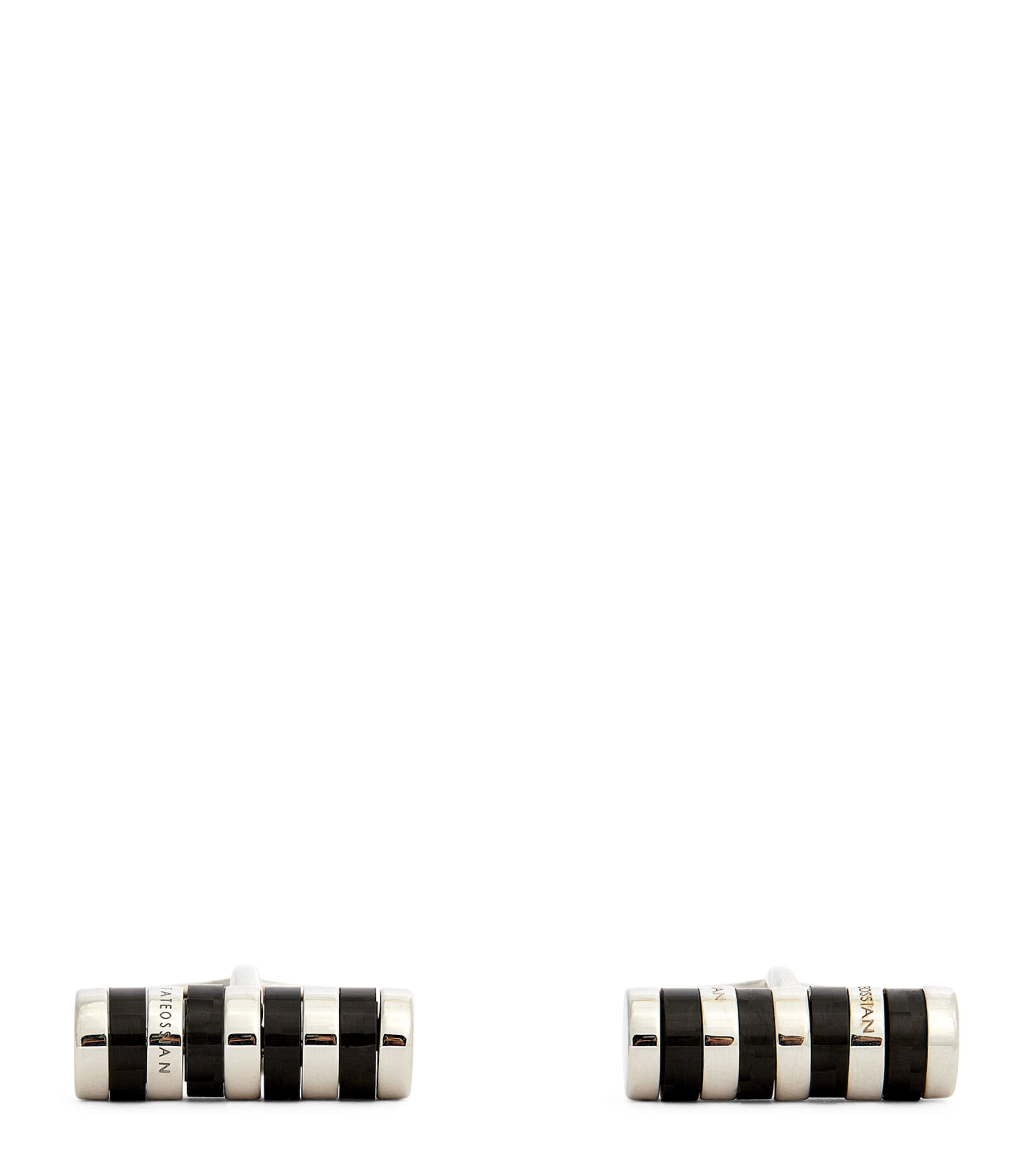 Shop Tateossian Rhodium-plated Rotating Cylindrical Cufflinks In Silver