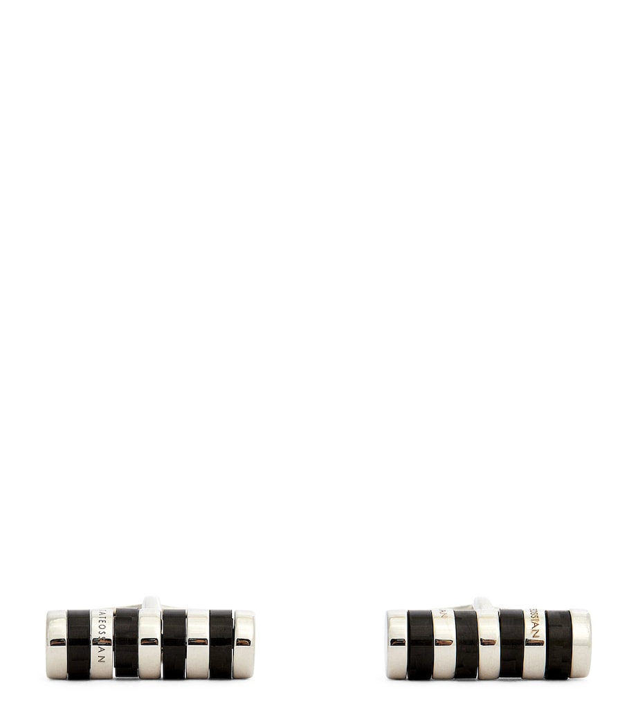 Rhodium-Plated Rotating Cylindrical Cufflinks SILVER/ BLACK Image 1