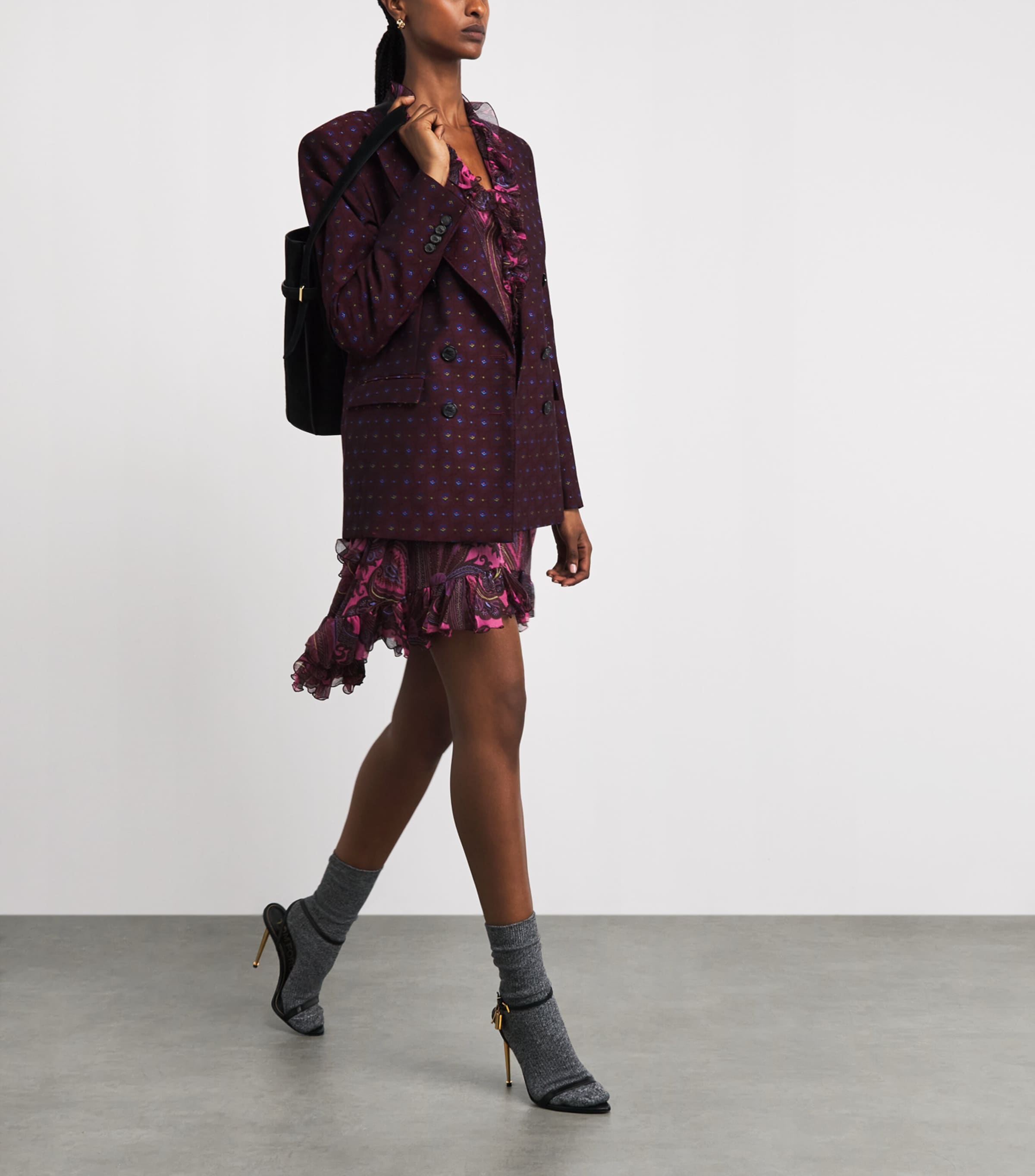 Etro Womens Floral Jacquard Double-Breasted Blazer Burgundy Image 2