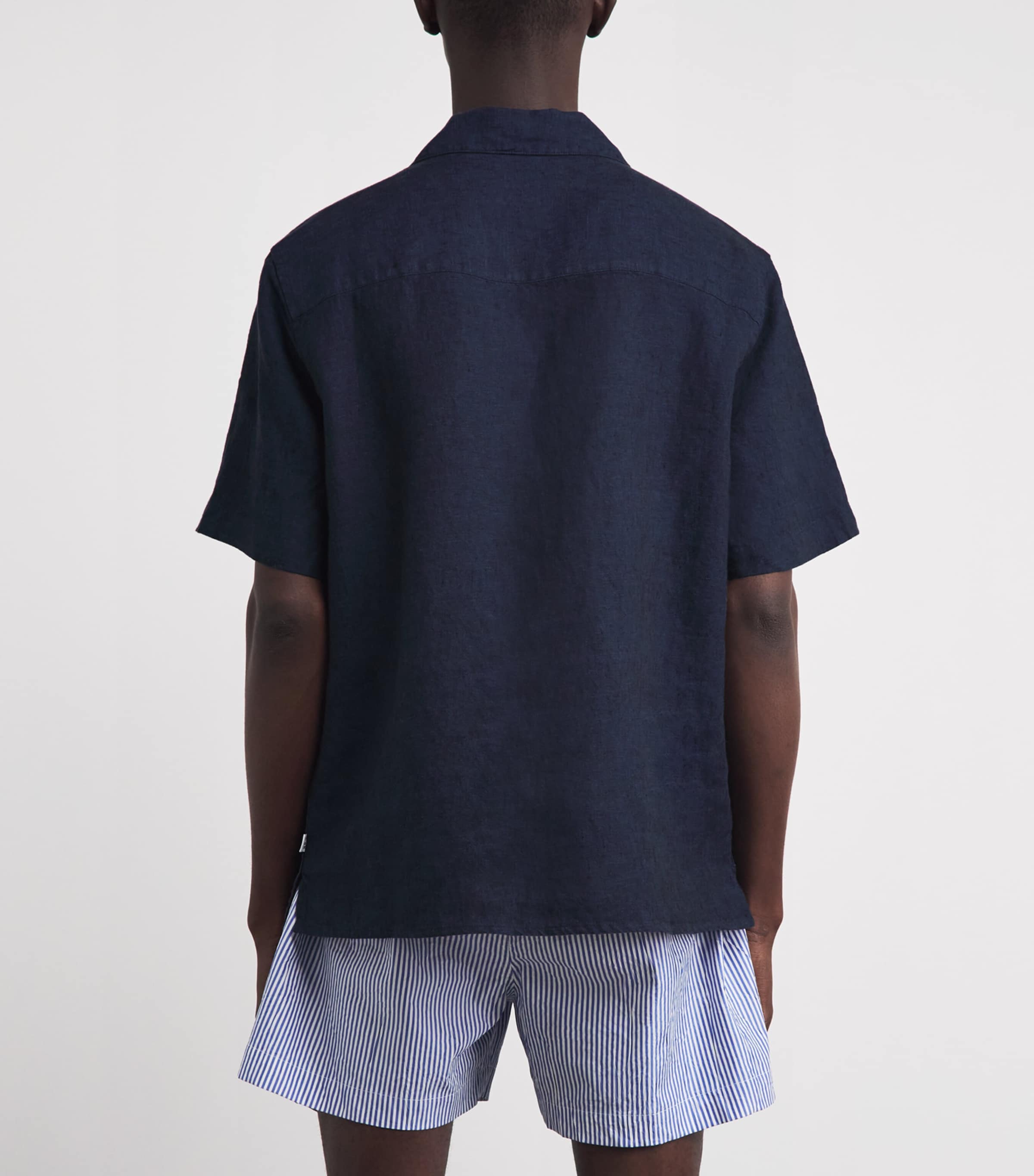 Wax London Mens Linen Short-Sleeve Didcot Shirt Navy Image 5