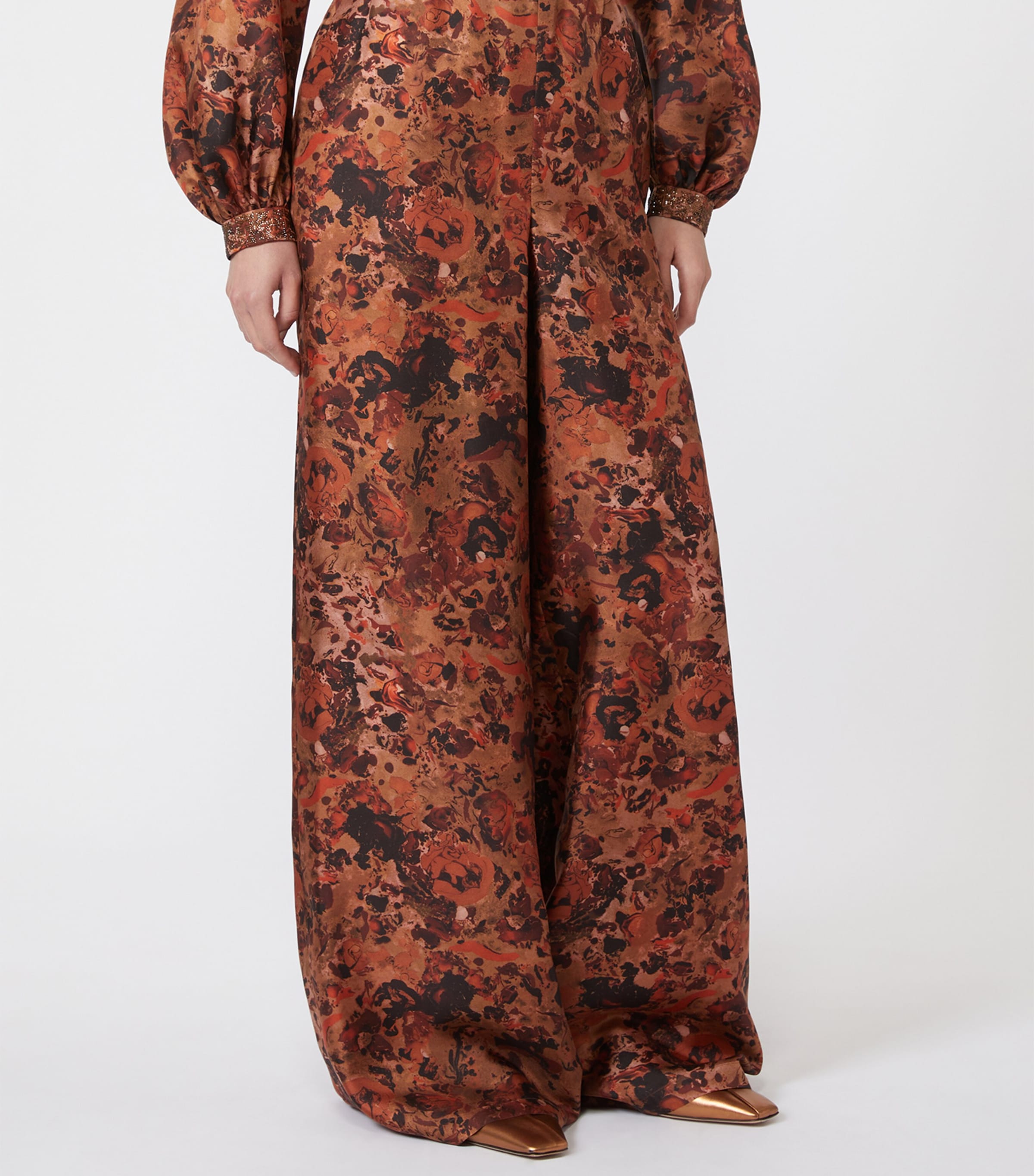 Silk Printed Wide-Leg Trousers TERRA COTTA Image 3