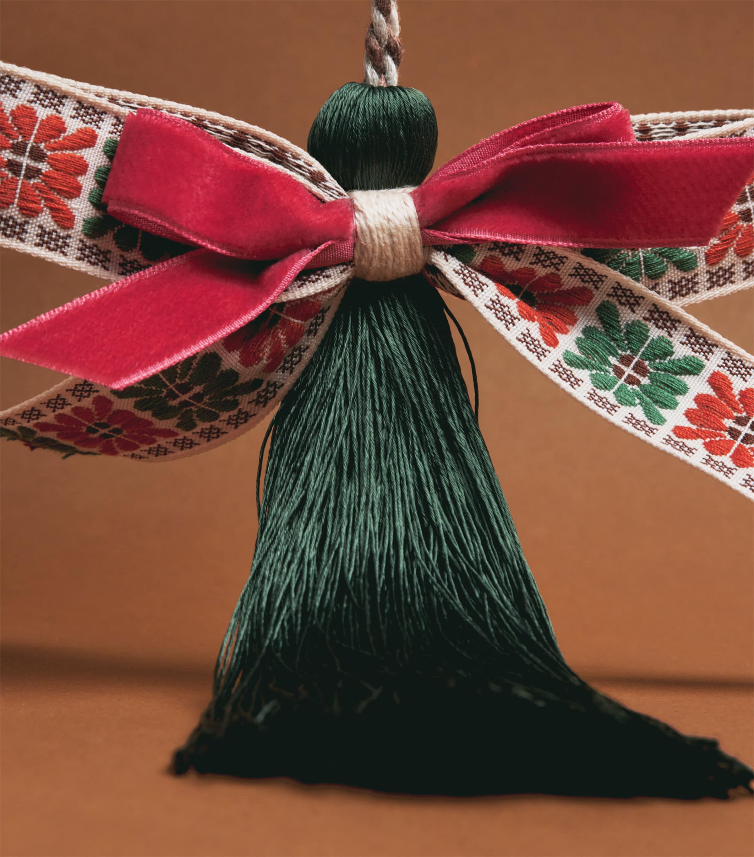 Jessica Light Embroidered Bow Tassel Tree Decoration Green/pink Image 2
