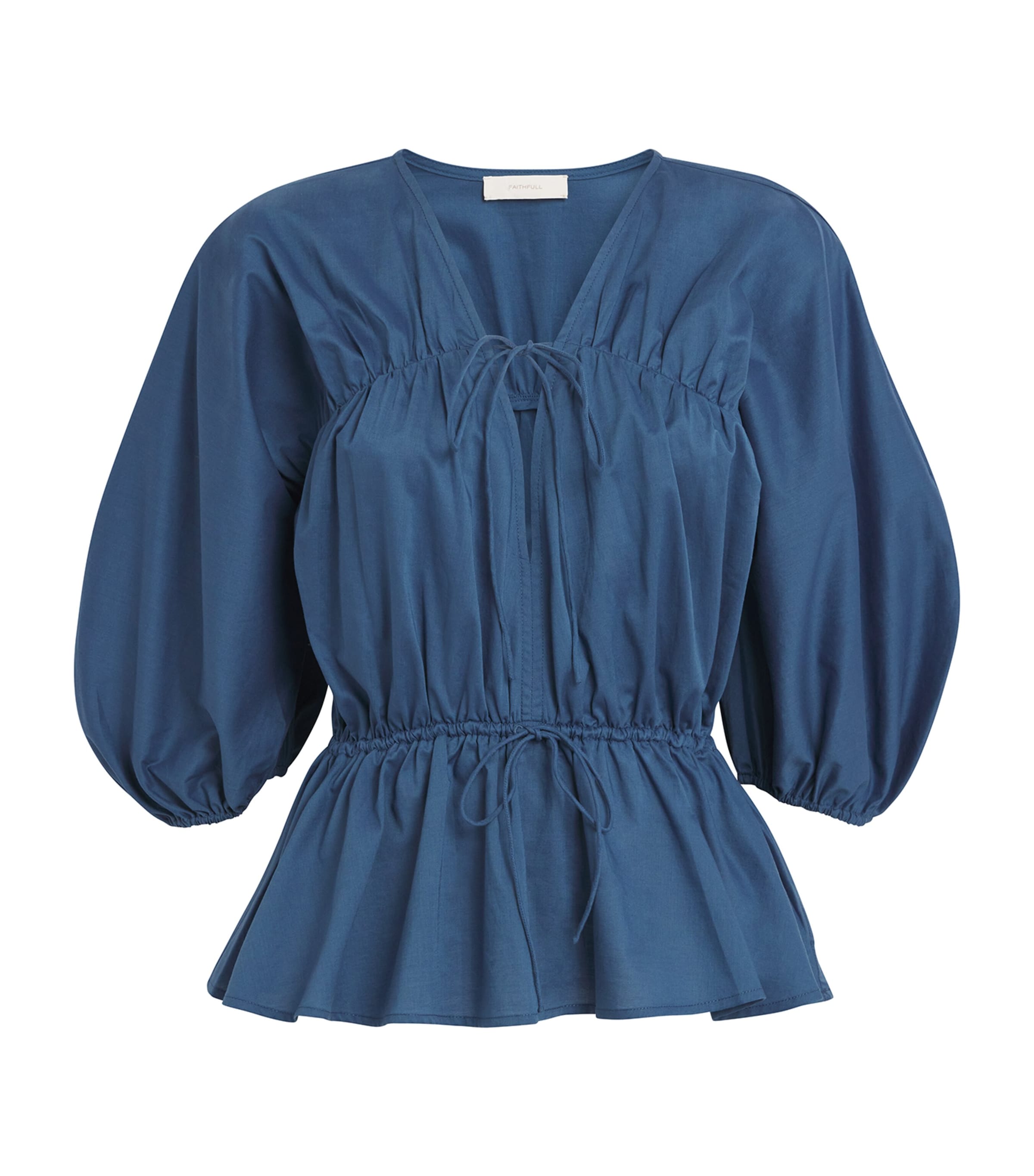 Faithfull The Brand Cotton Puff-sleeve Sigrid Top In Blue
