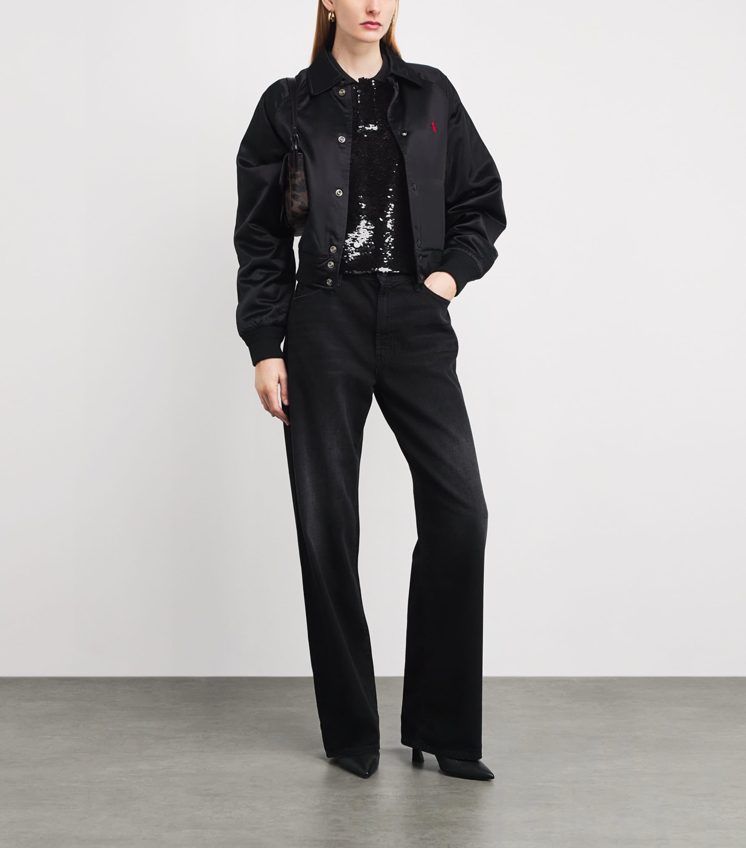 Sequin Cropped Polo Shirt POLO BLACK Image 2
