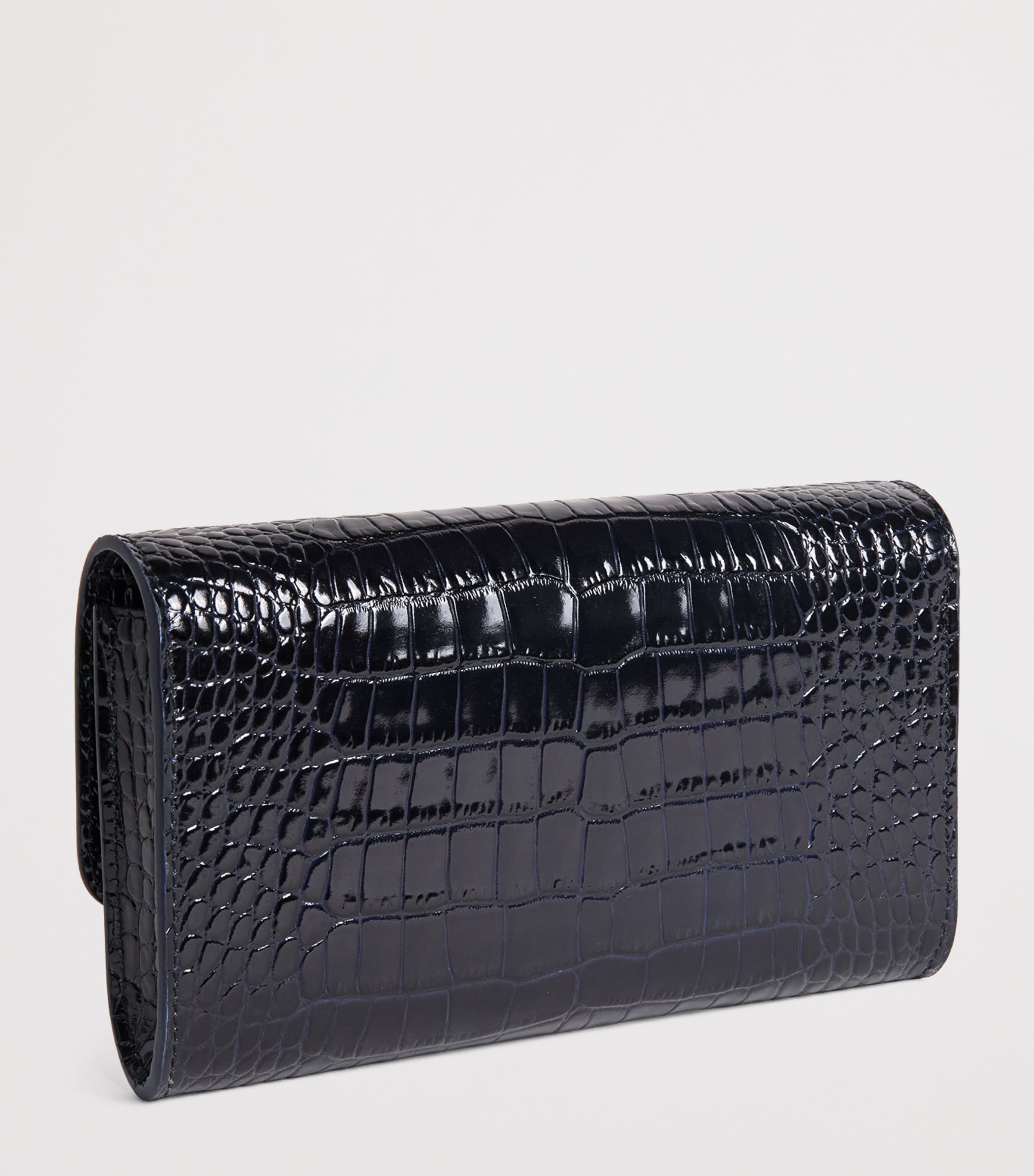 Leather Croc-Embossed Clutch Bag NAVY STAMPED CROC Image 3
