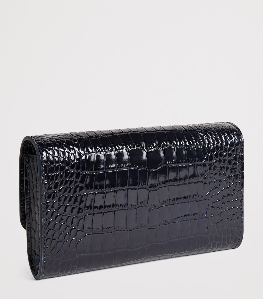 Leather Croc-Embossed Clutch Bag NAVY STAMPED CROC Image 3