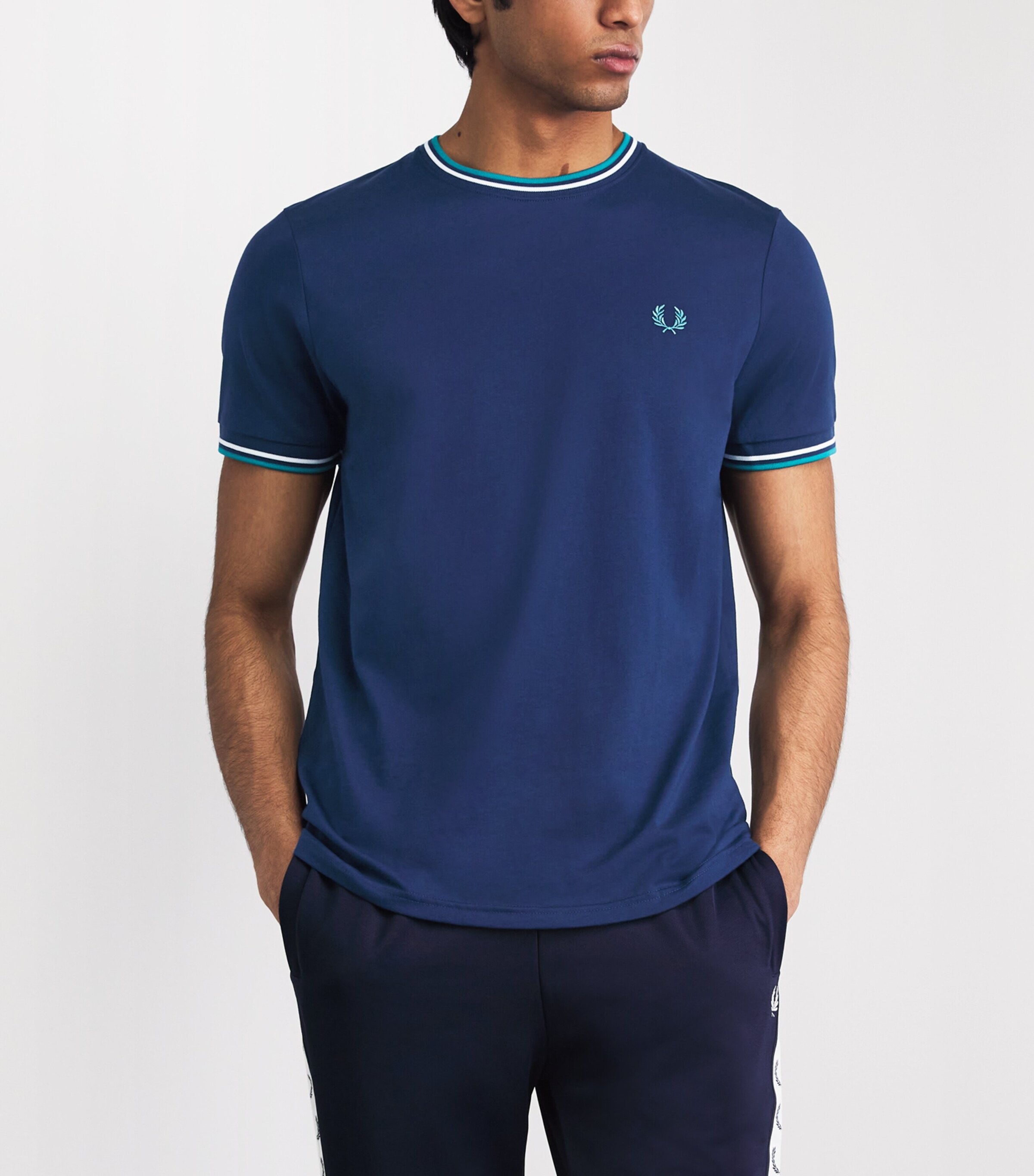 Fred Perry Mens Cotton Twin Tipped T-Shirt T Blue/whit/mint Image 4