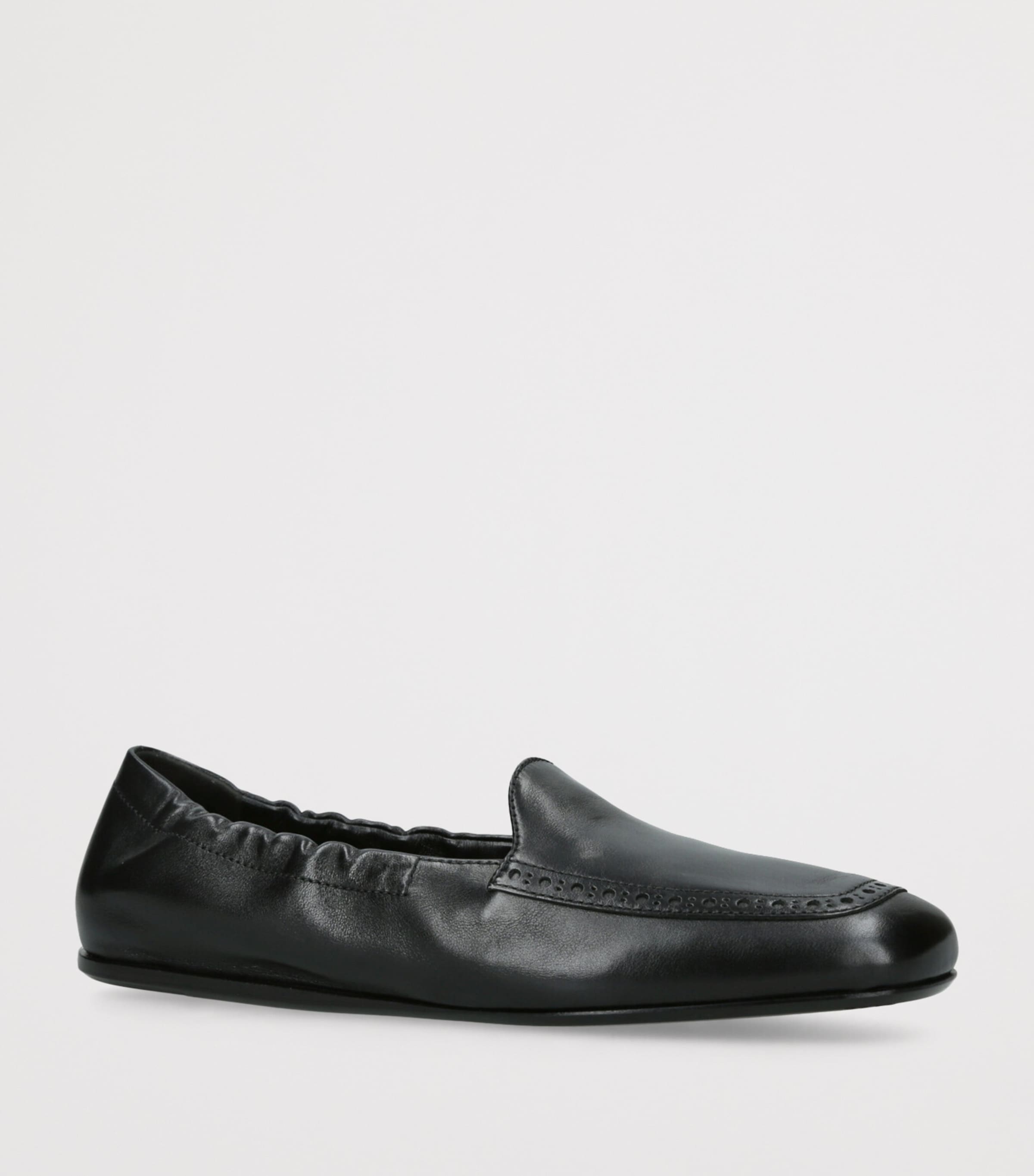 Leather Gathered Moccasin Loafers BLACK Image 3