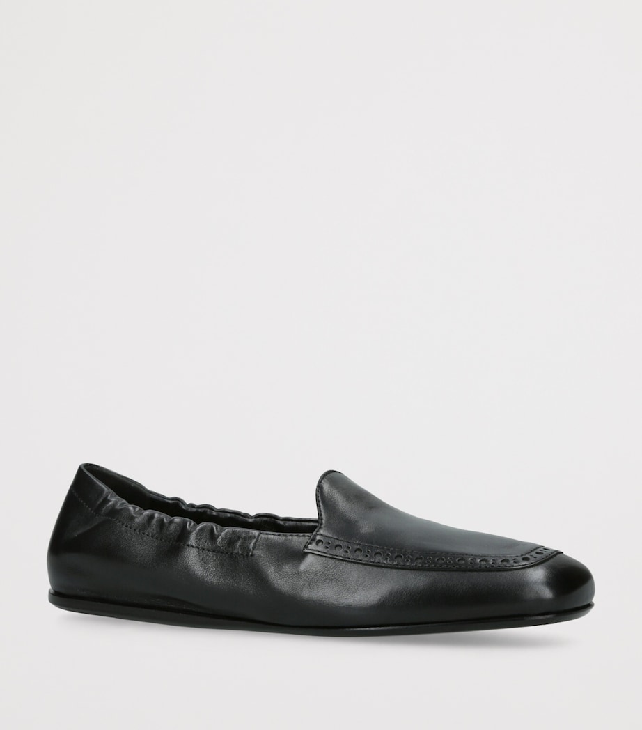 Leather Gathered Moccasin Loafers BLACK Image 3