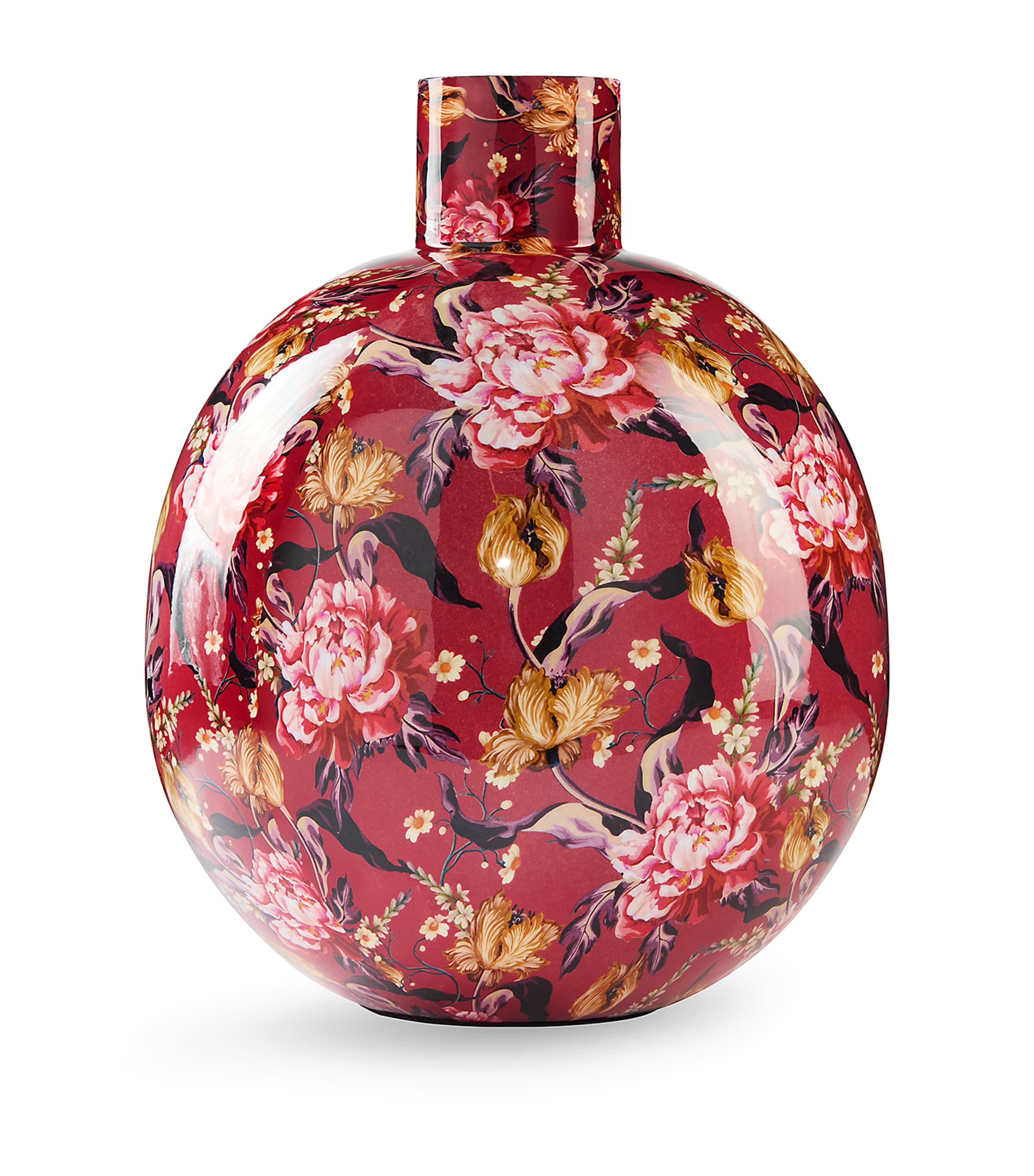 Harrods High-gloss Floral Vase In Red
