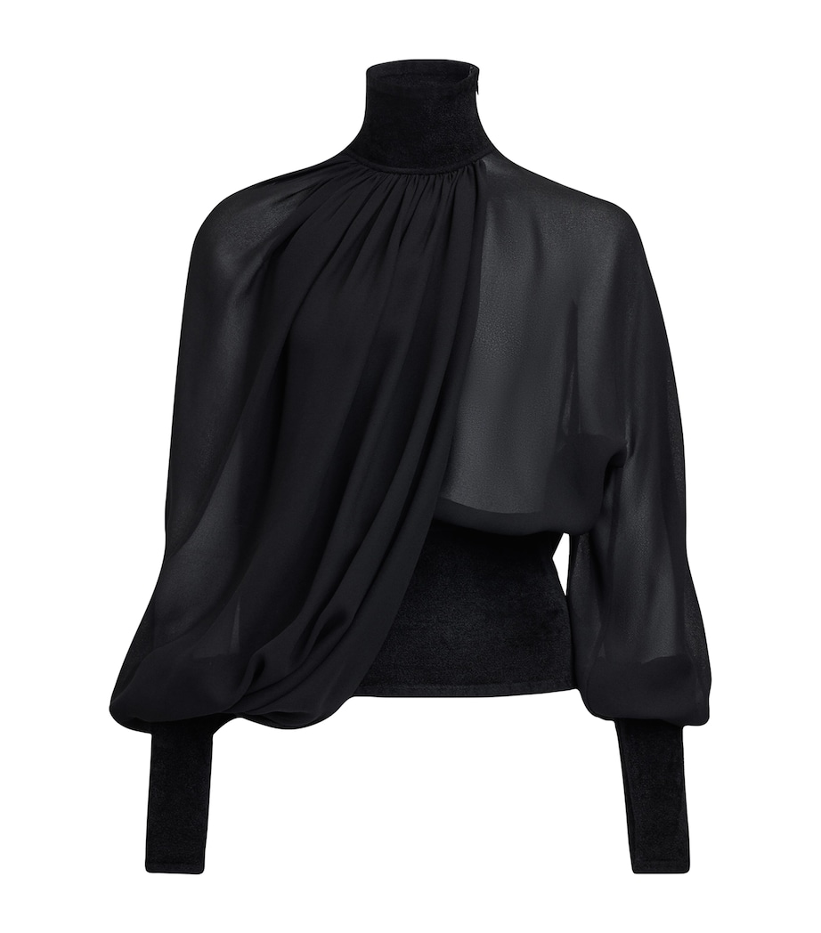 Alaïa Womens Georgette Cape-Detail Blouse Noir Alaia Image 1