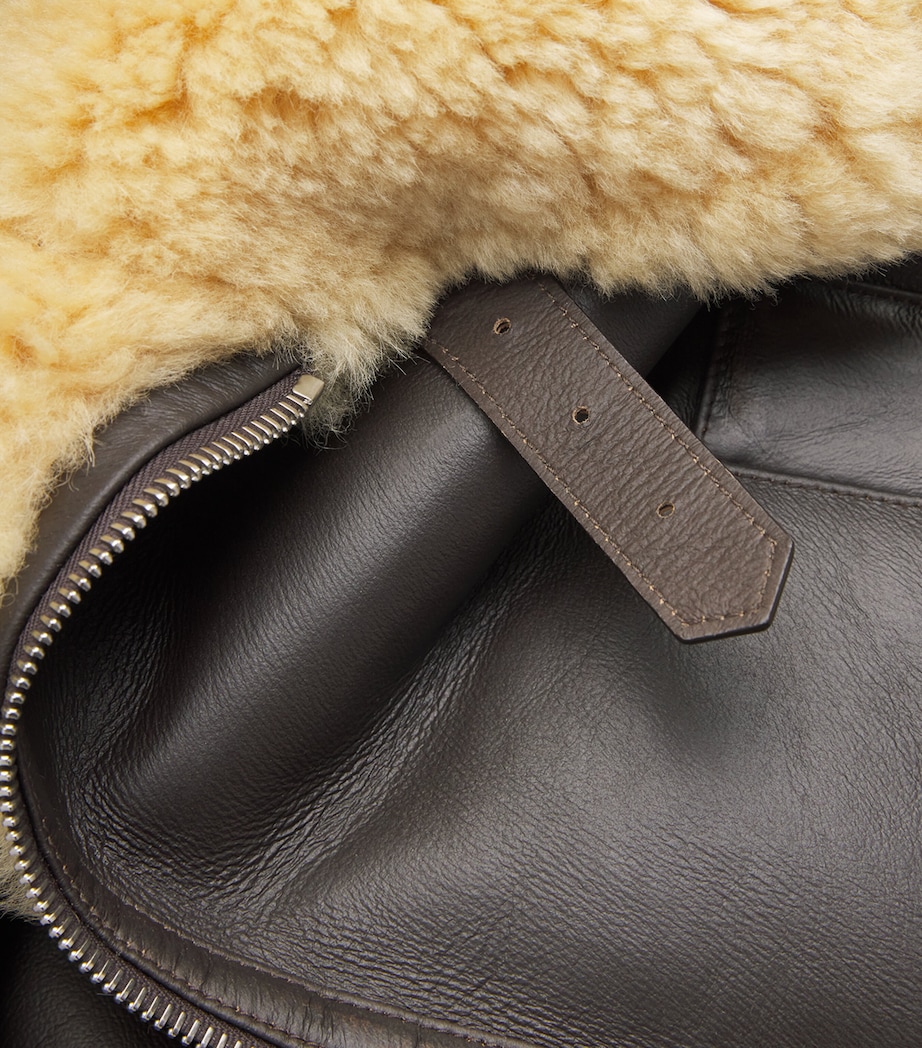 Shearling-Trim Aviator Leather Jacket 880 DARK BROWN Image 5