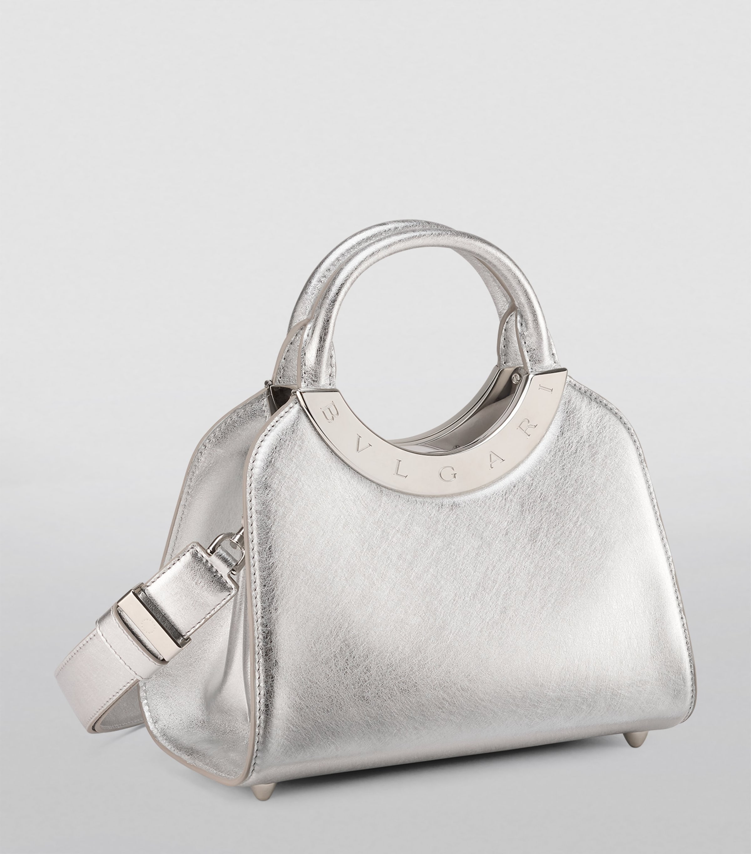 Small Leather Roma Top-Handle Bag SILVER Image 5