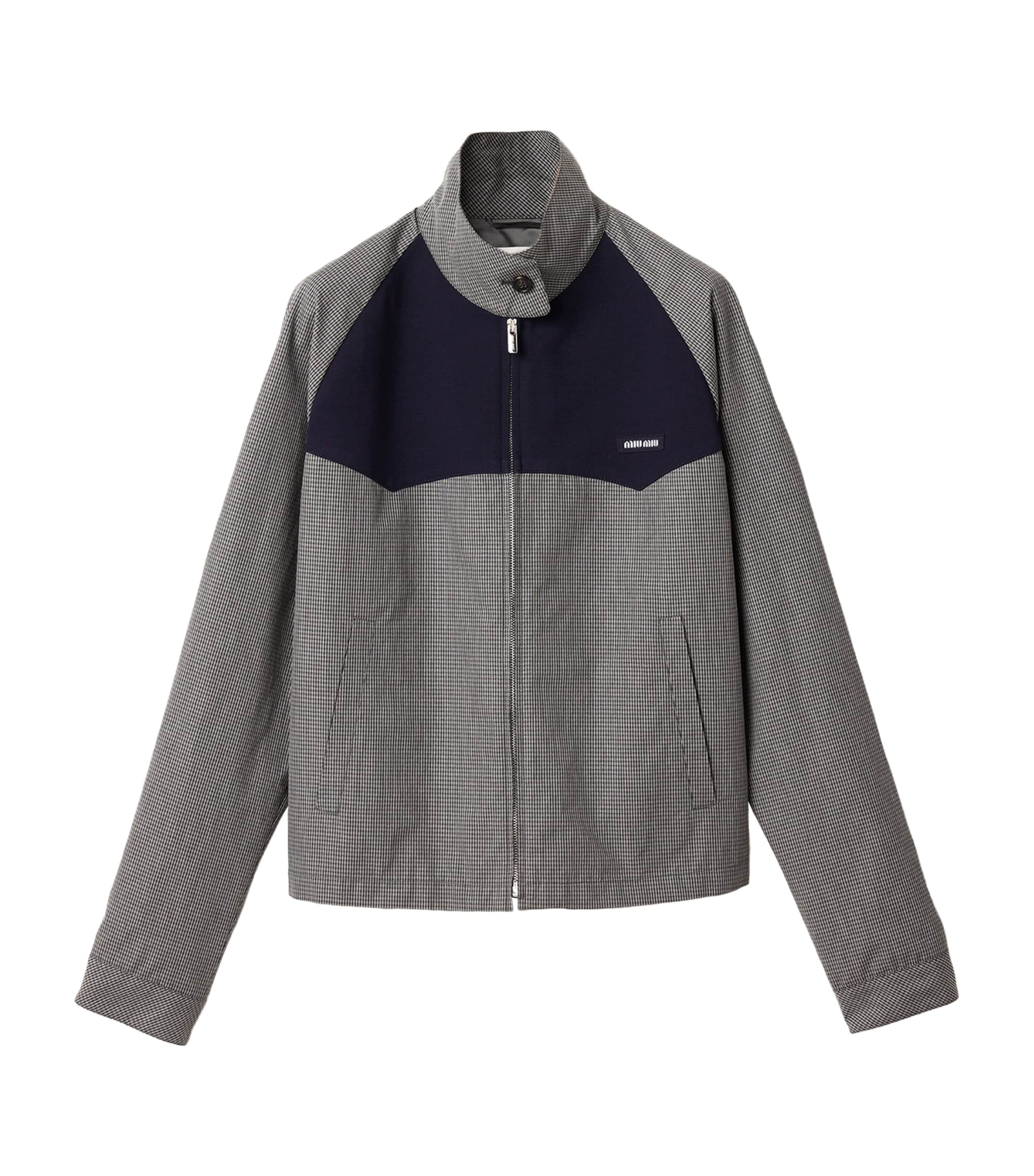 Miu Miu Womens Cotton Gingham Check Jacket Grey Image 1