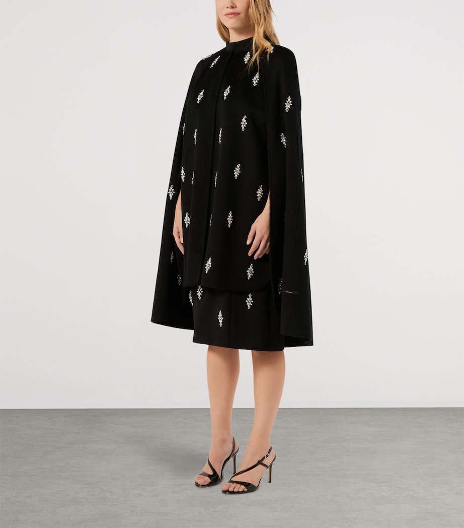 Marina Rinaldi Womens Virgin Wool Embellished Cape Coat Black Image 3