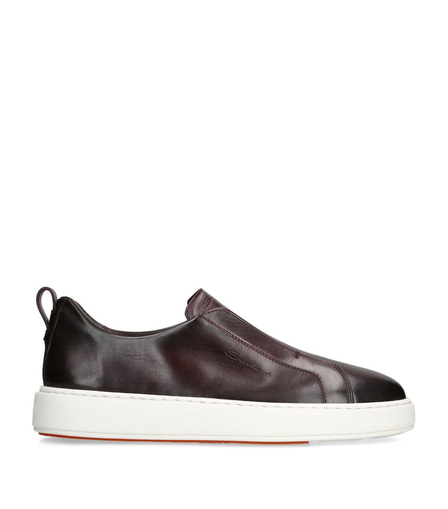 Santoni Mens Leather Victory Sneakers Wine Image 1