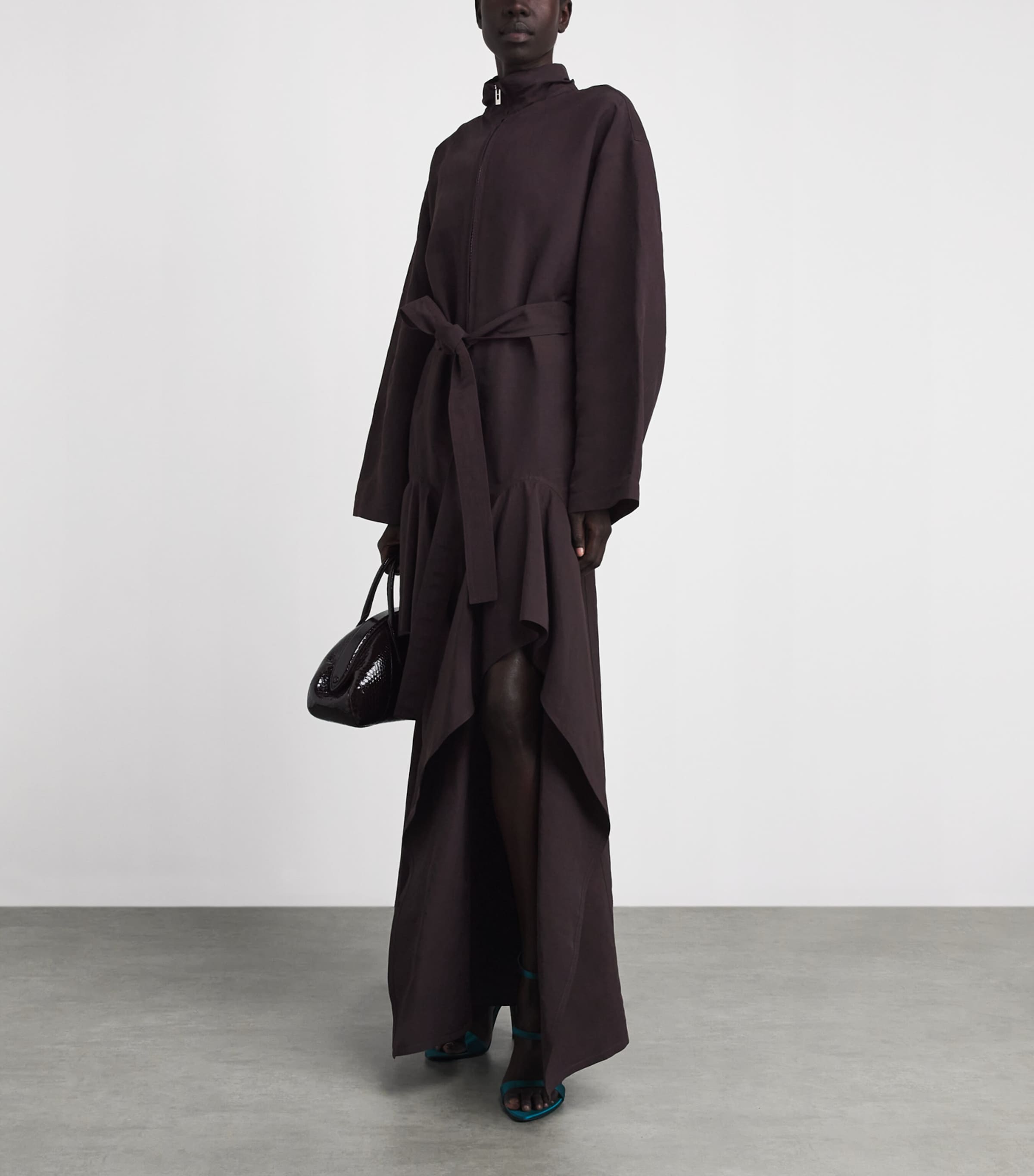 Alaïa Womens Paper-Blend Ruffled Jumpsuit Aubergine Image 2