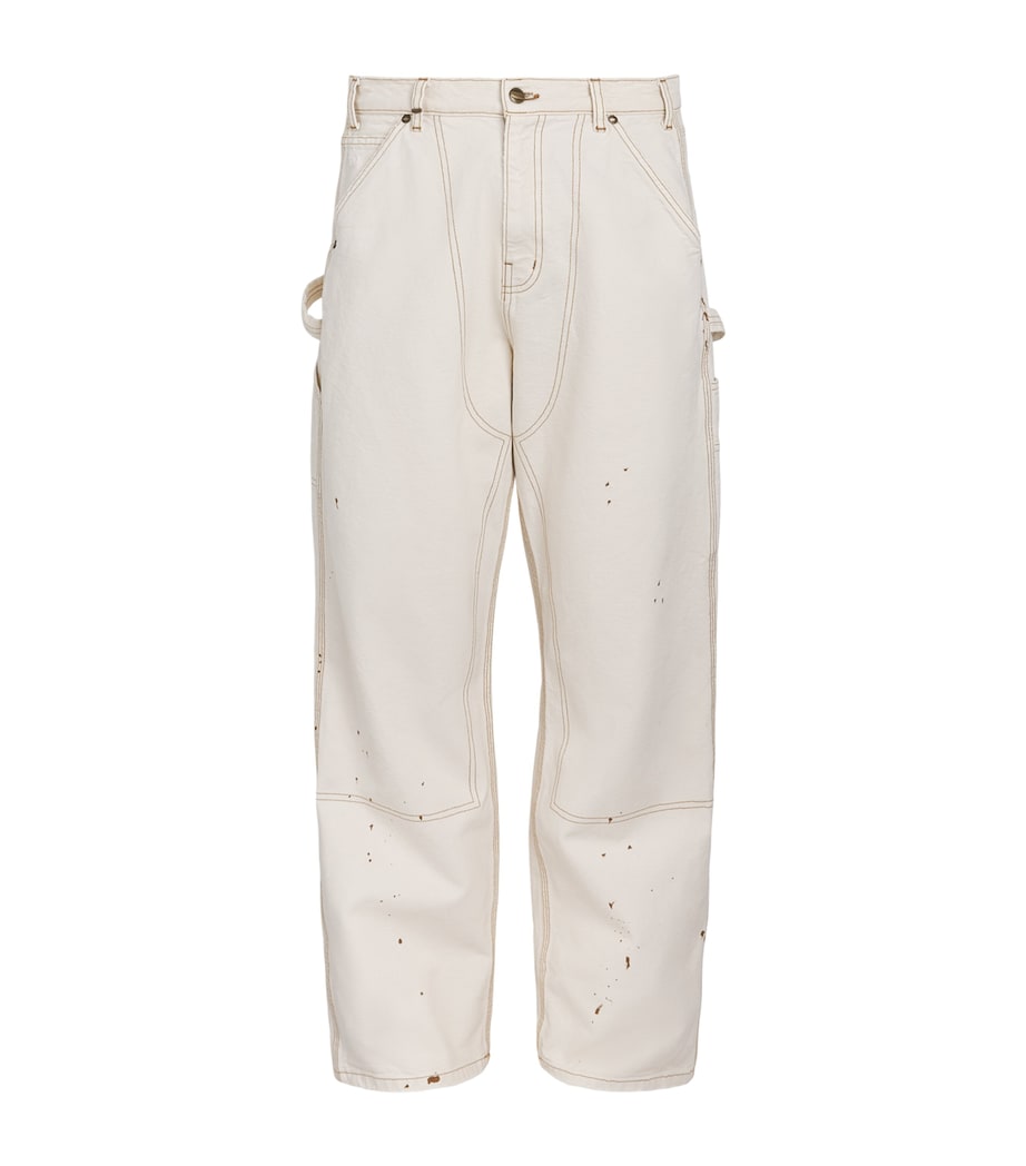 Cherry Los Angeles Mens Cotton Paint Splatter Carpenter Trousers Vintage White Image 1