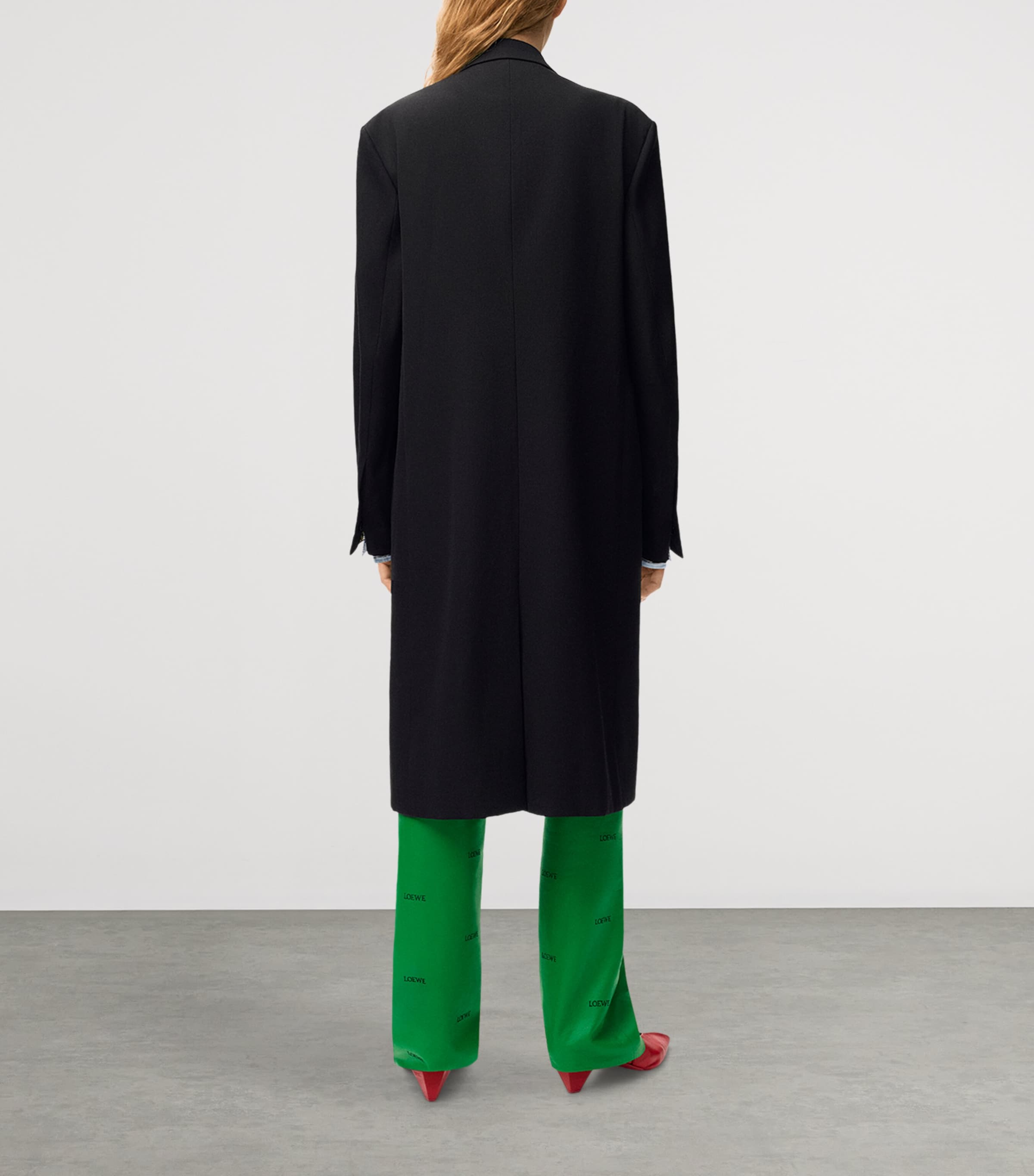 LOEWE Womens Wool-Blend Layered-Cuff Coat Dark Navy Image 4