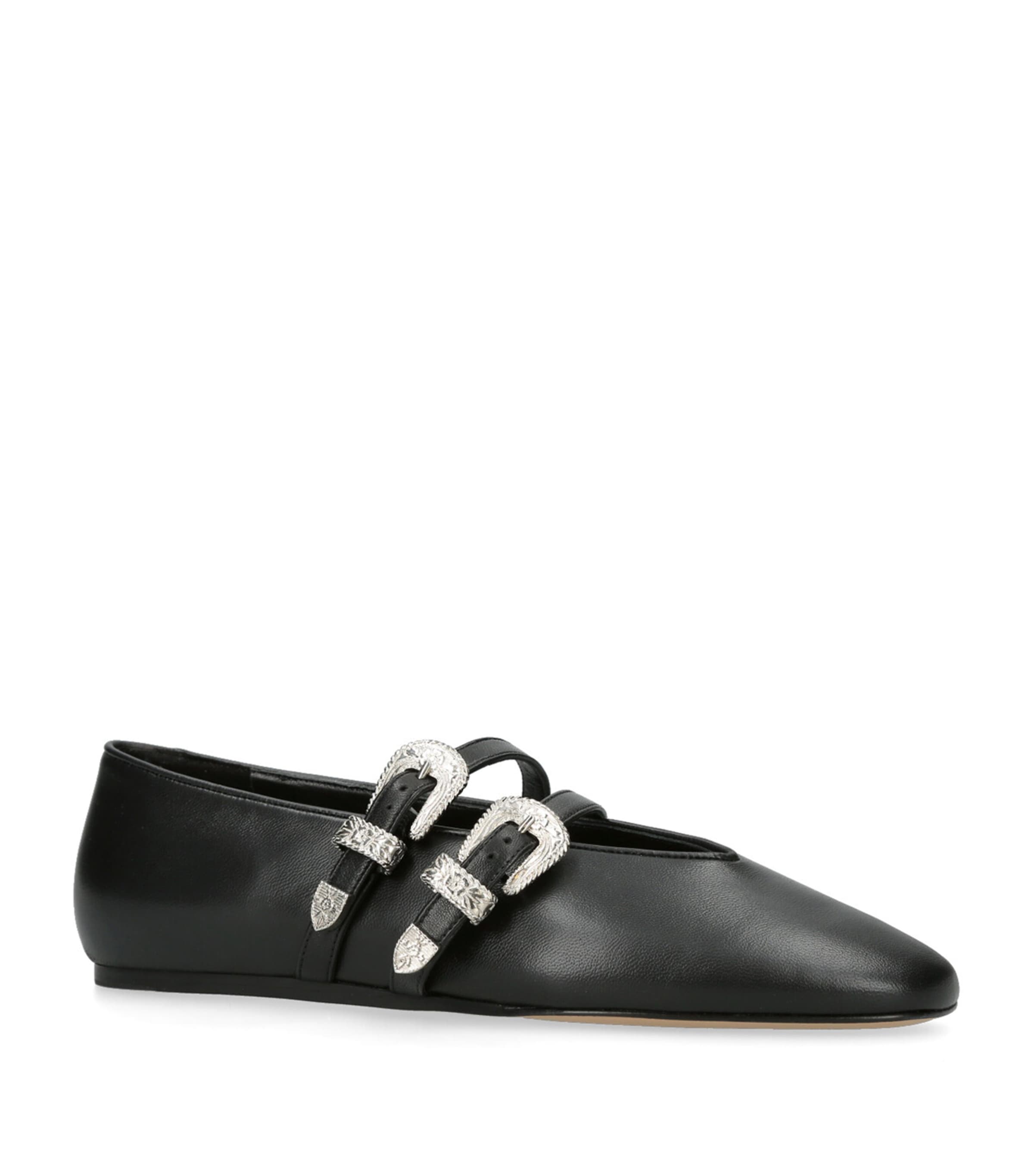 Leather Buckle Claudia Ballet Flats BLACK Image 5
