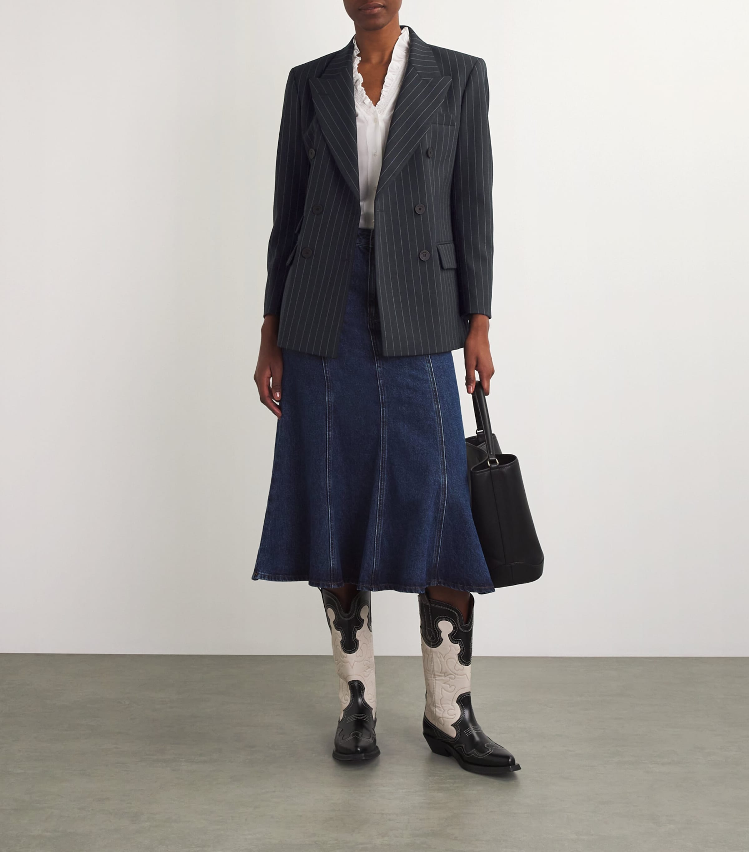 Striped Double-Breasted Blazer BLACK Image 2