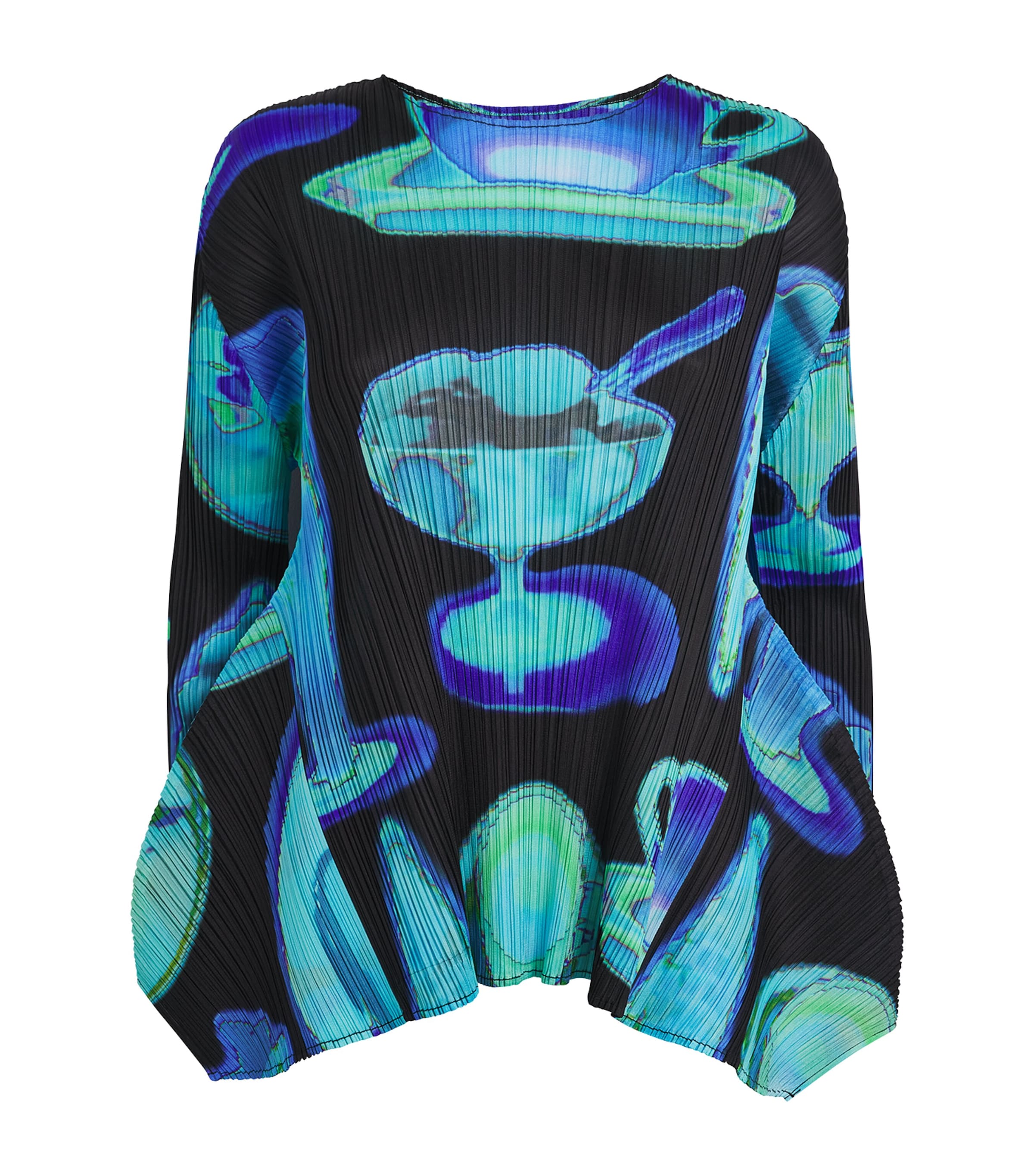 Issey Miyake Pleated Abstract-print Top In Black