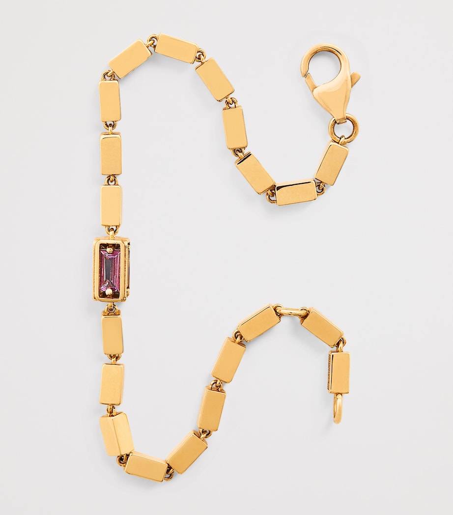 Yellow Gold and Rainbow Sapphire Block-Chain Bracelet 18K YG/PS Image 4