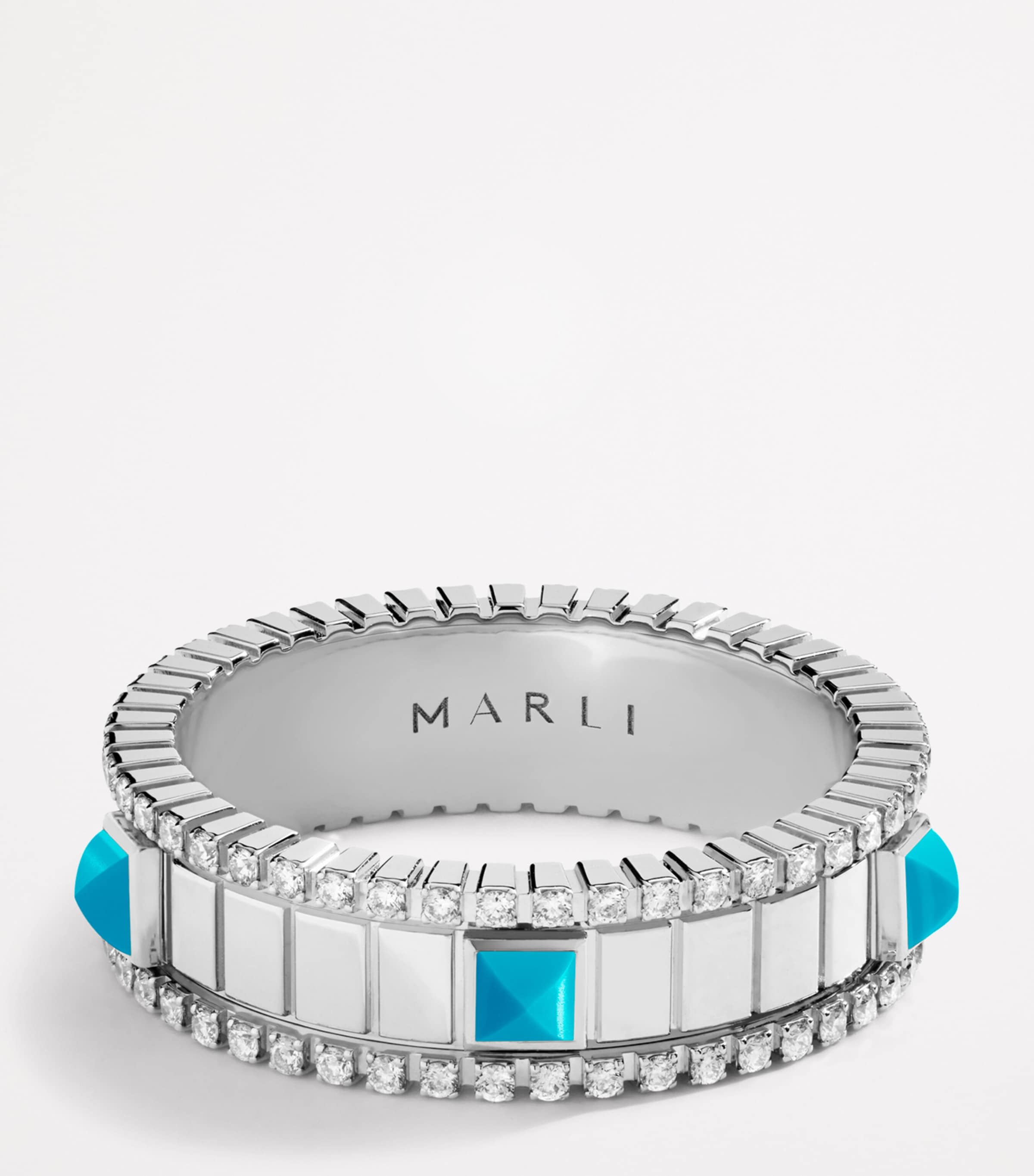 White Gold, Diamond and Turquoise Life Spinning Ring WHITE GOLD Image 2