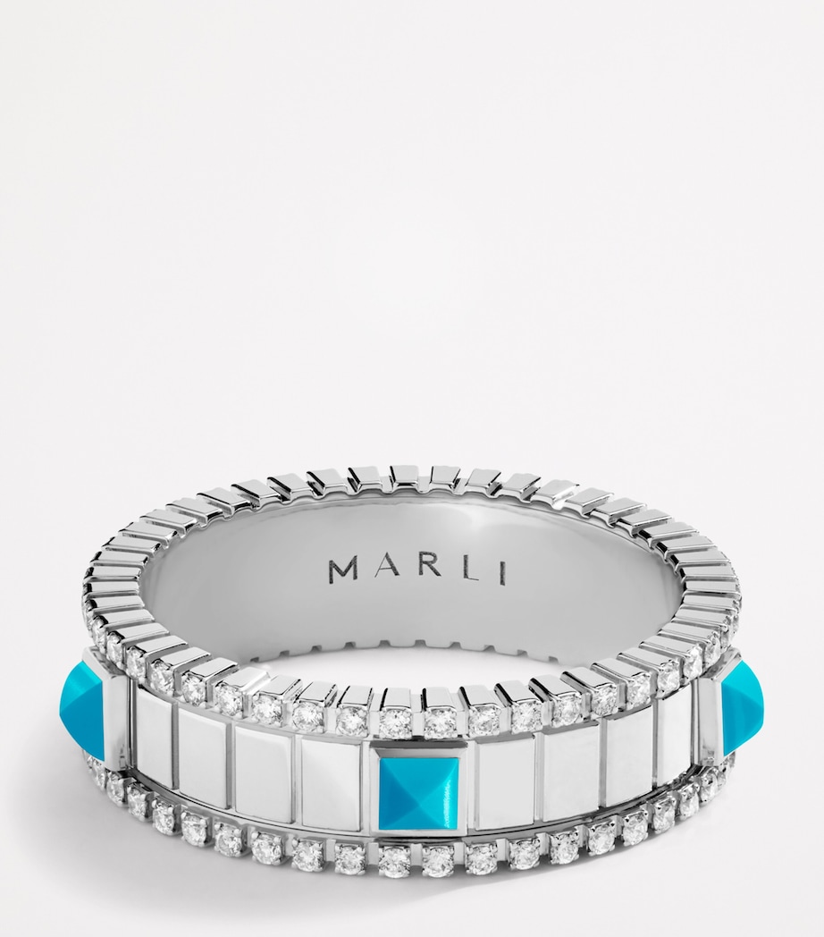 White Gold, Diamond and Turquoise Life Spinning Ring WHITE GOLD Image 2