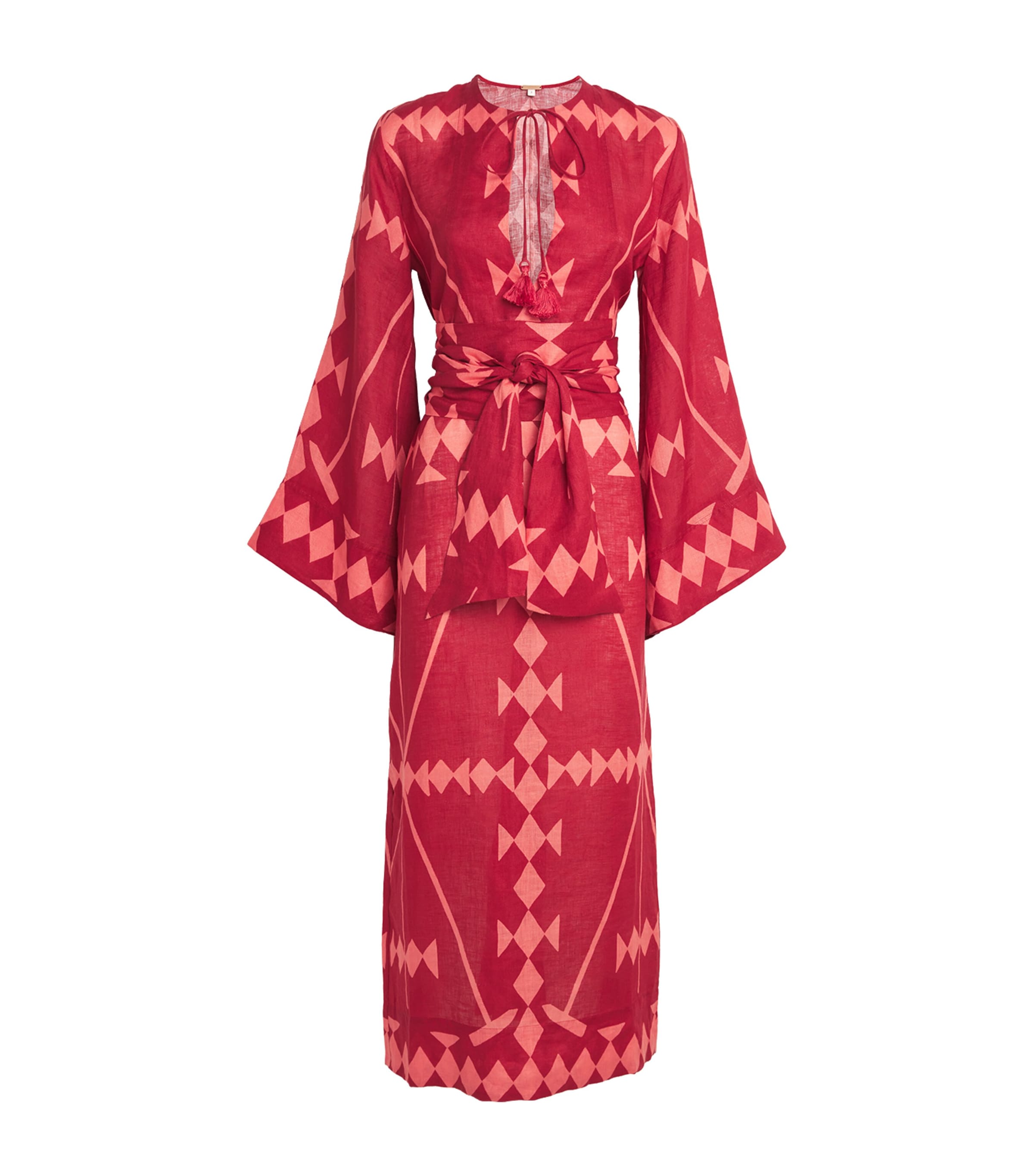 Johanna Ortiz Linen Printed Savannah Maxi Tunic Dress In Pink
