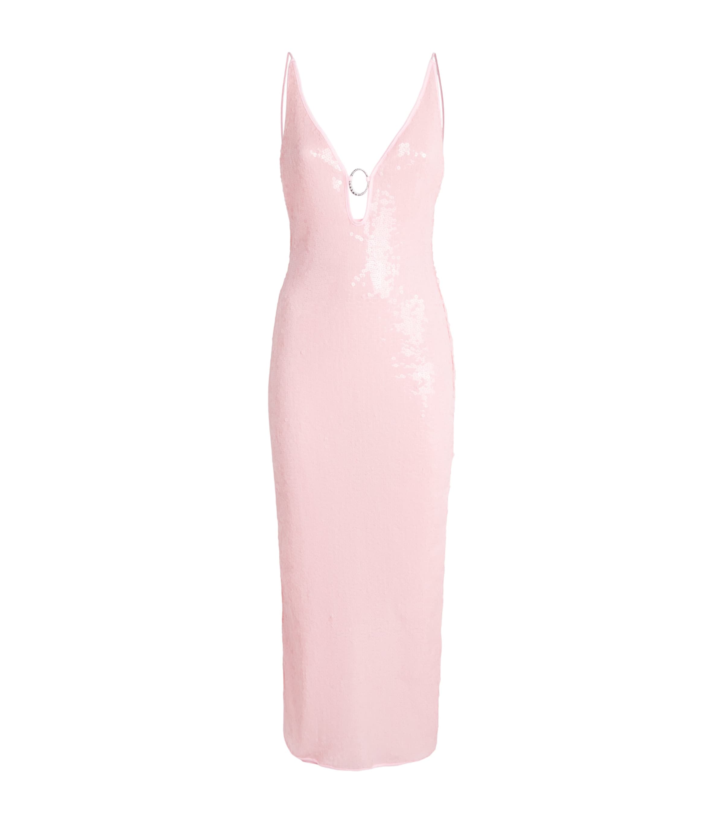 Oséree Womens Sequinned O-Ring Lumière Midi Dress Bubble Pink Image 1