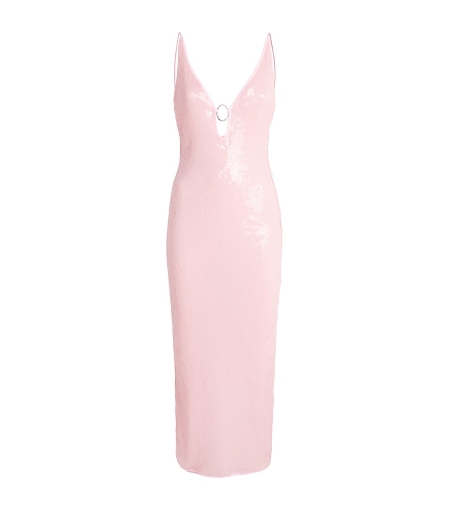 Oséree Womens Sequinned O-Ring Lumière Midi Dress Bubble Pink Image 1