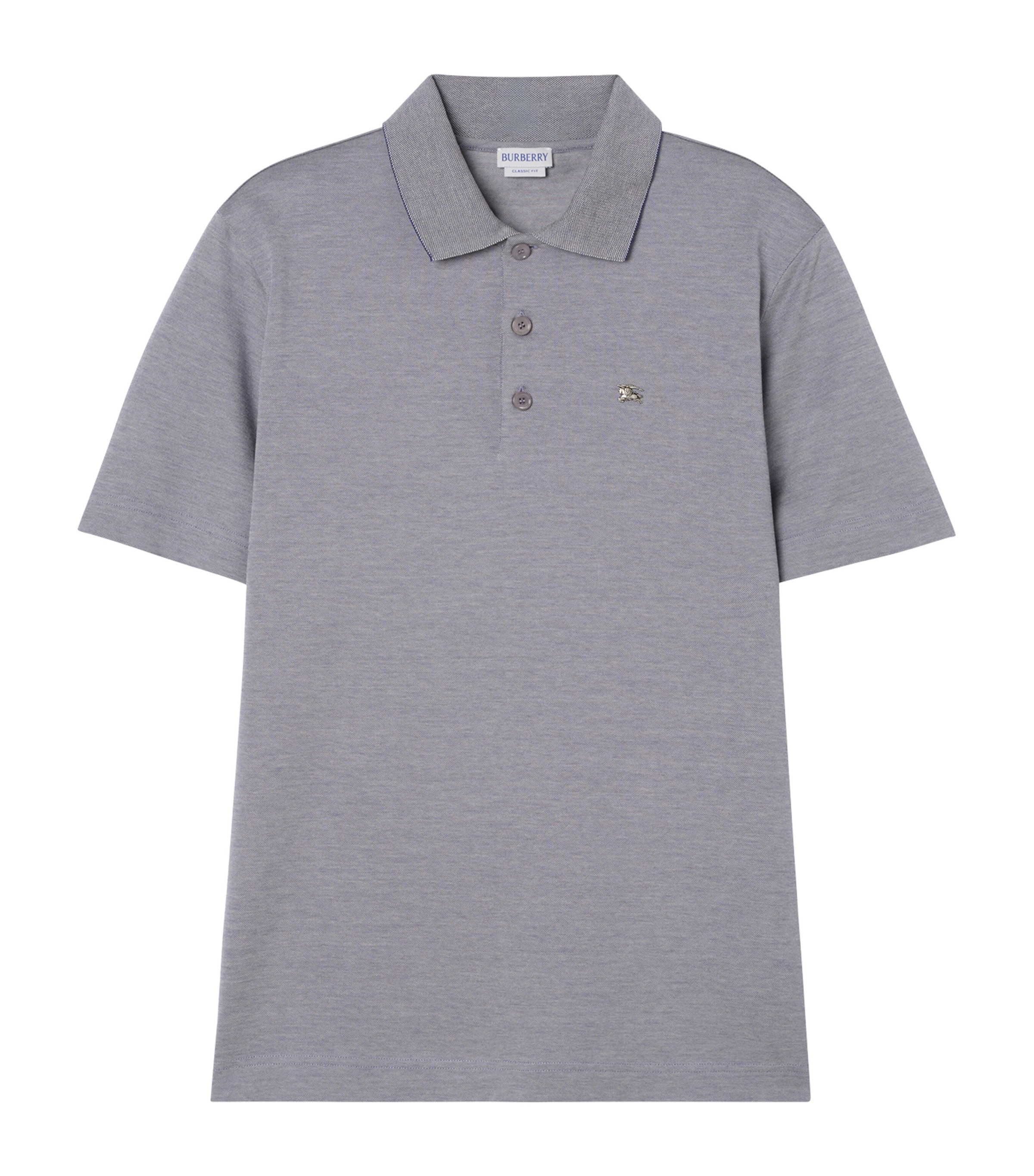 Burberry Mens Cotton Metallic EKD Polo Shirt Earl Grey Melange Image 1