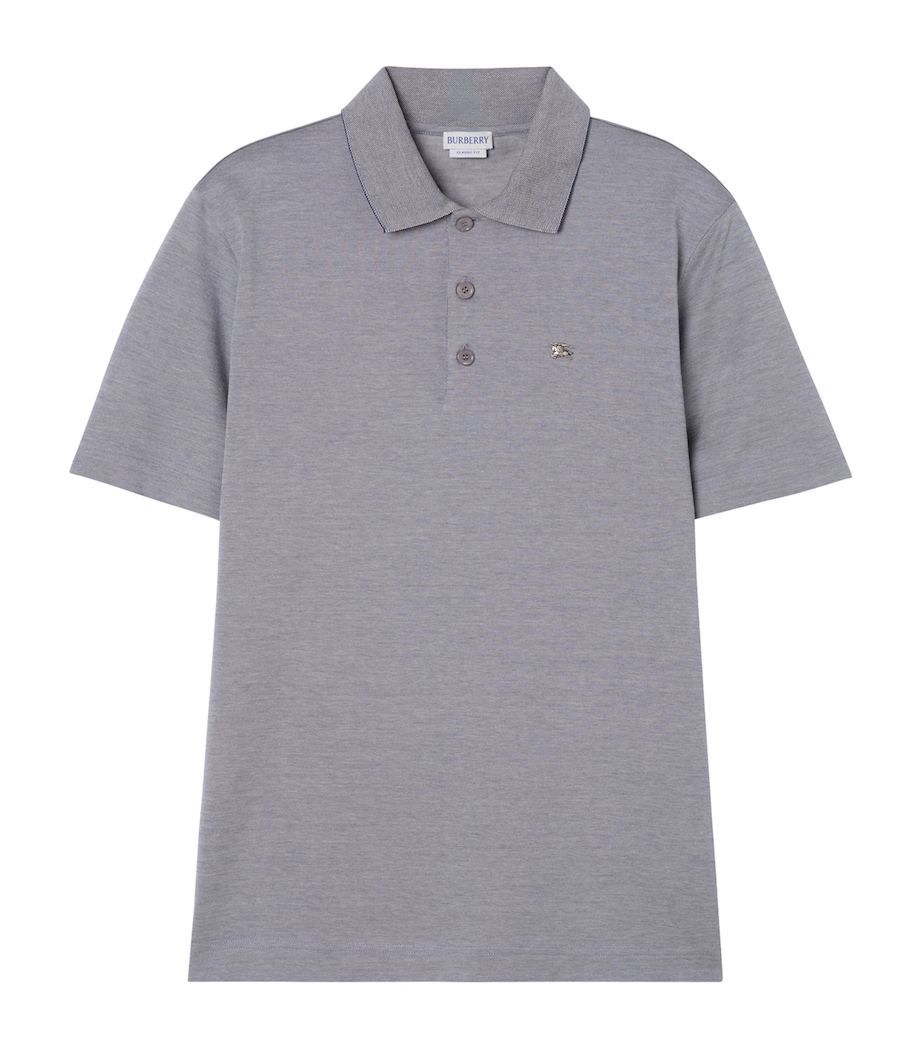 Burberry Mens Cotton Metallic EKD Polo Shirt Earl Grey Melange Image 1