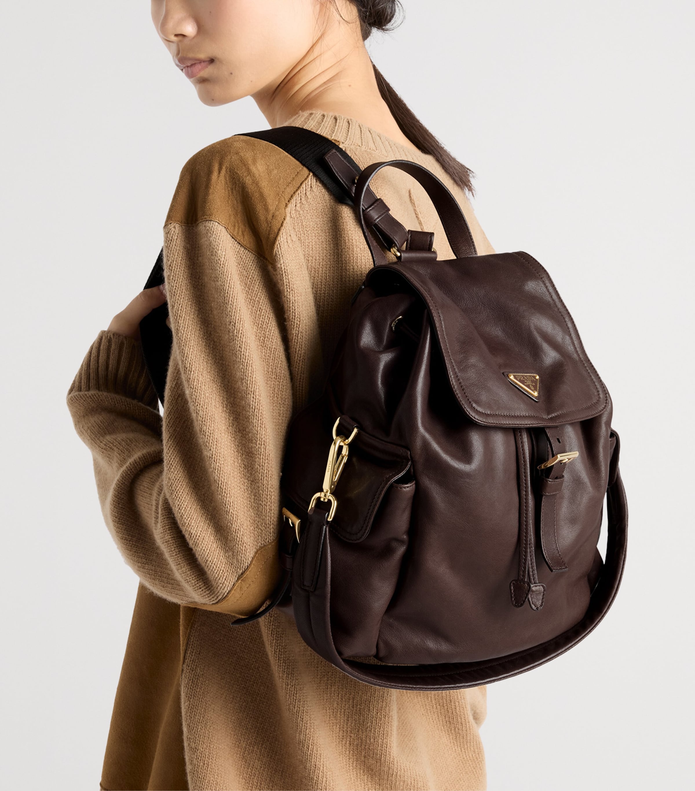 Medium Re-Nylon and Leather Explore Backpack F0038 Image 8