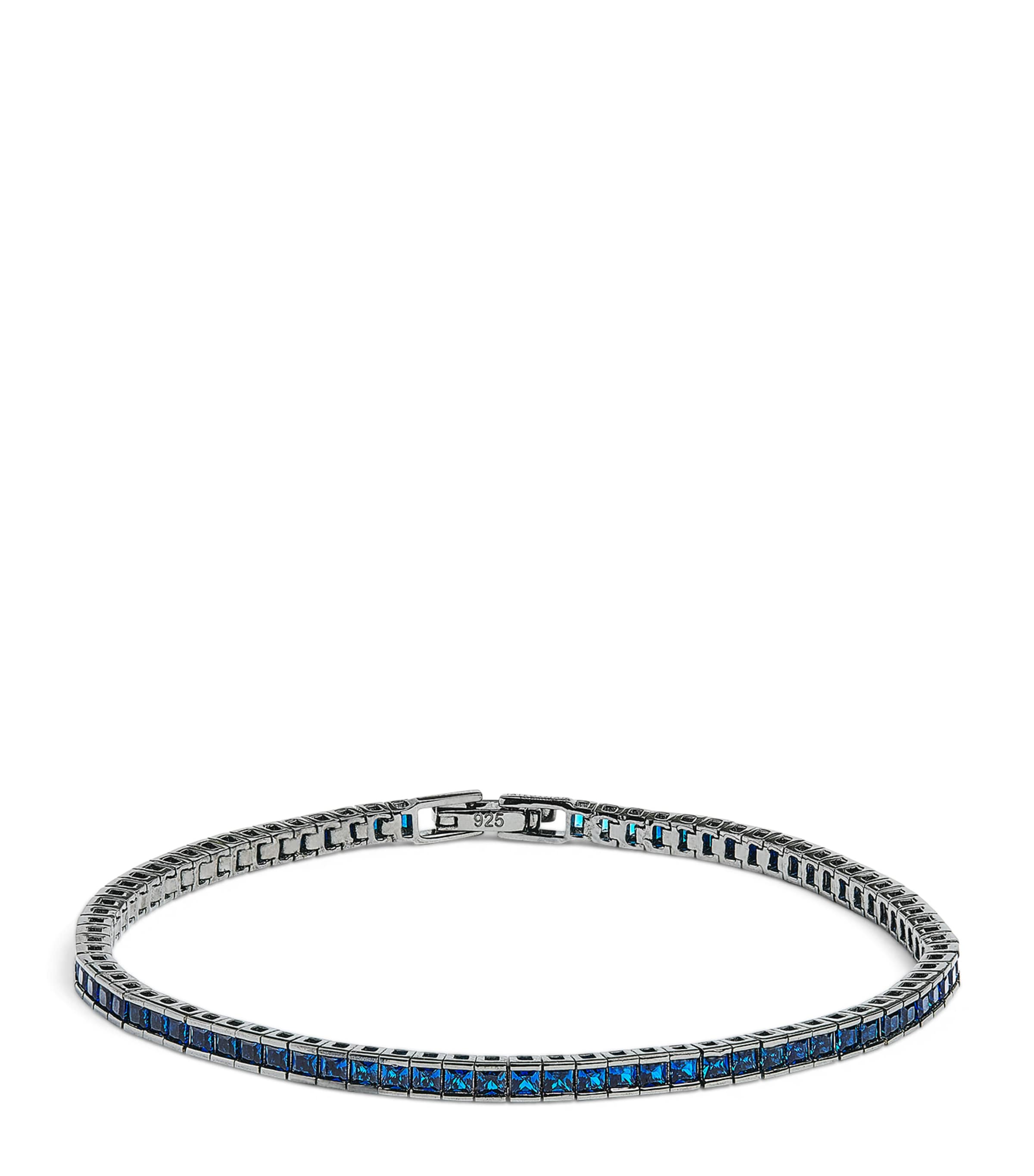 Tateossian Sterling Silver And Blue Spinel Quadro Tennis Bracelet In Blue