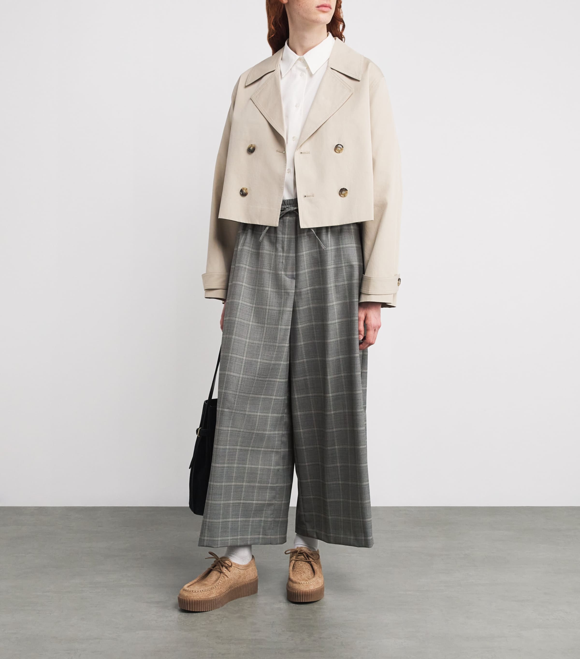 Wool-Blend Check Wide-Leg Trousers MEDIUM GREY Image 2